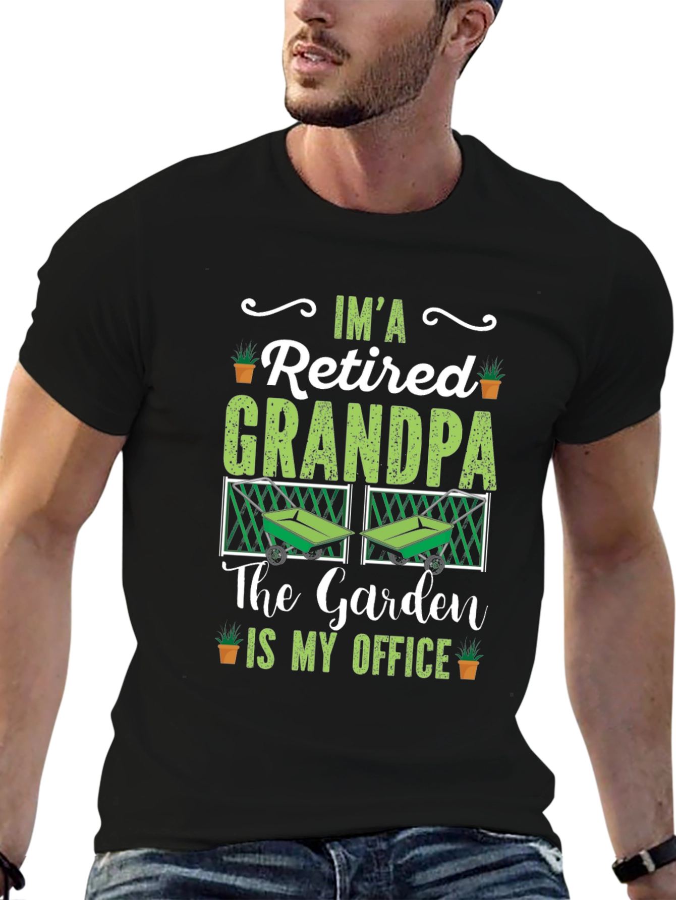 Retired Grandpa Garden Office Black T-Shirt