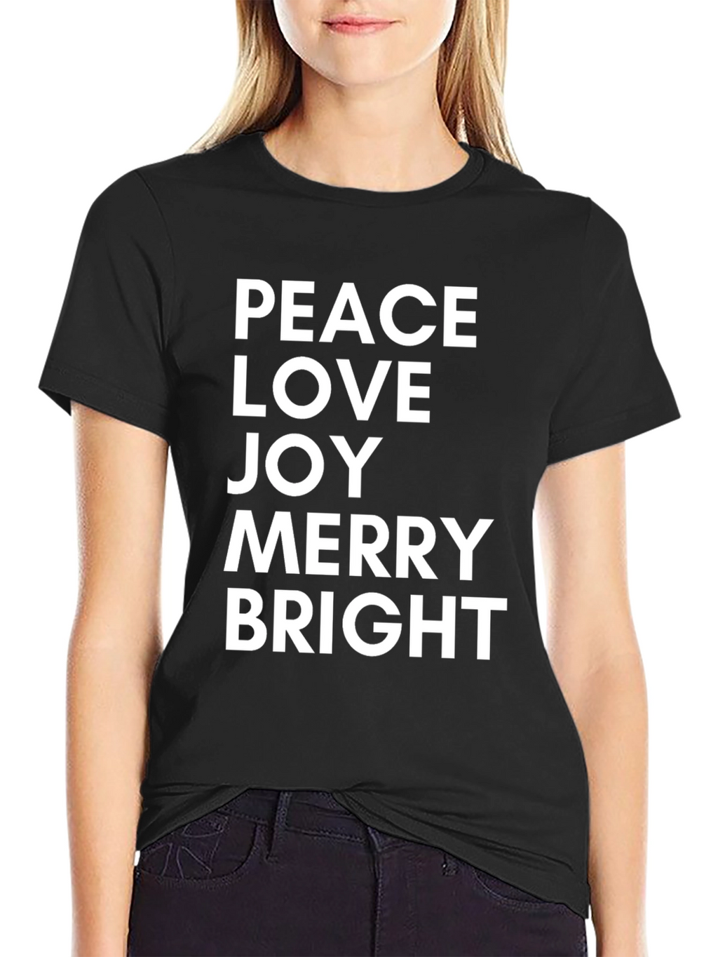 Peace Love Joy Merry Bright Black T-Shirt
