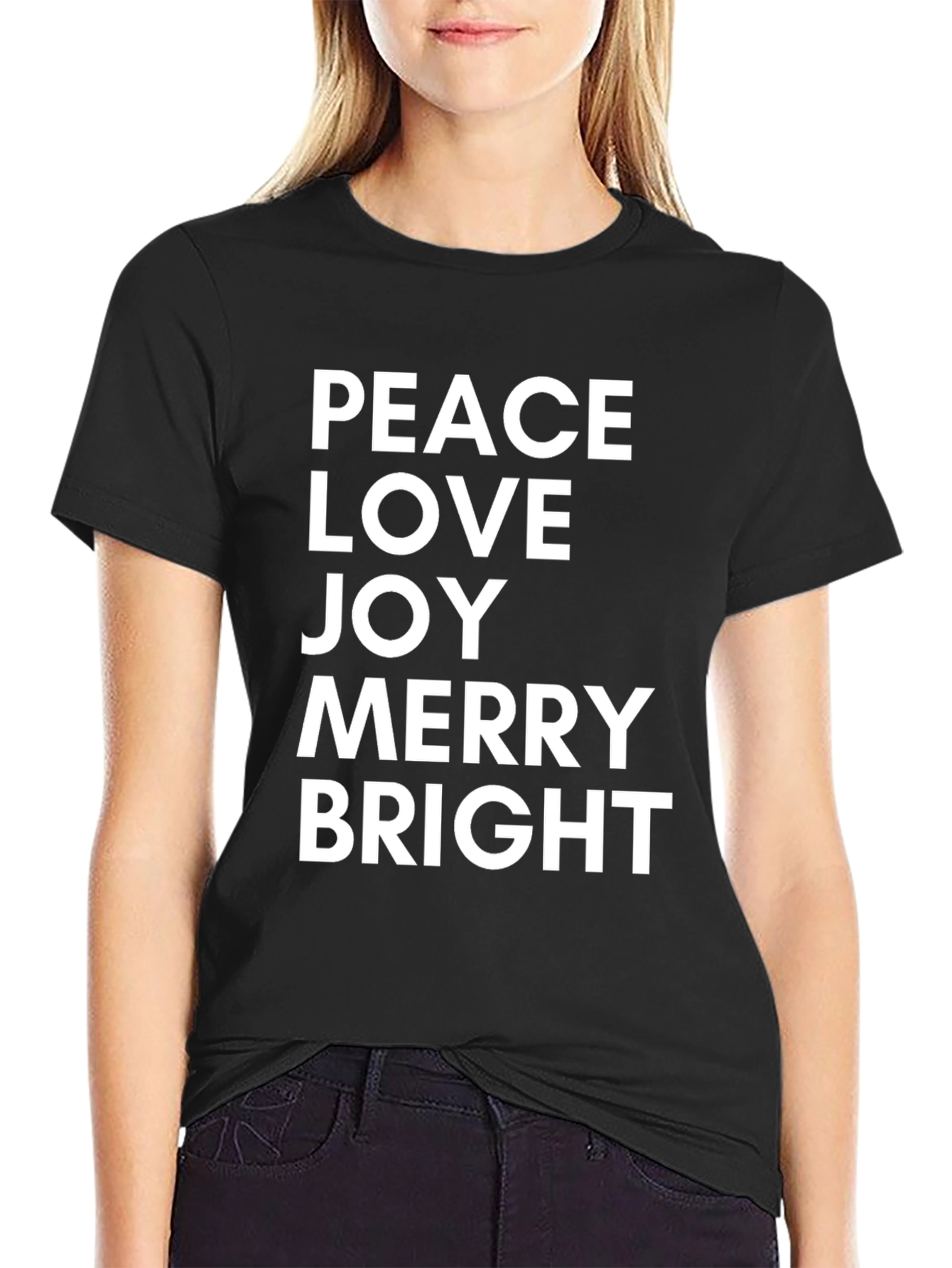 Peace Love Joy Merry Bright Black T-Shirt