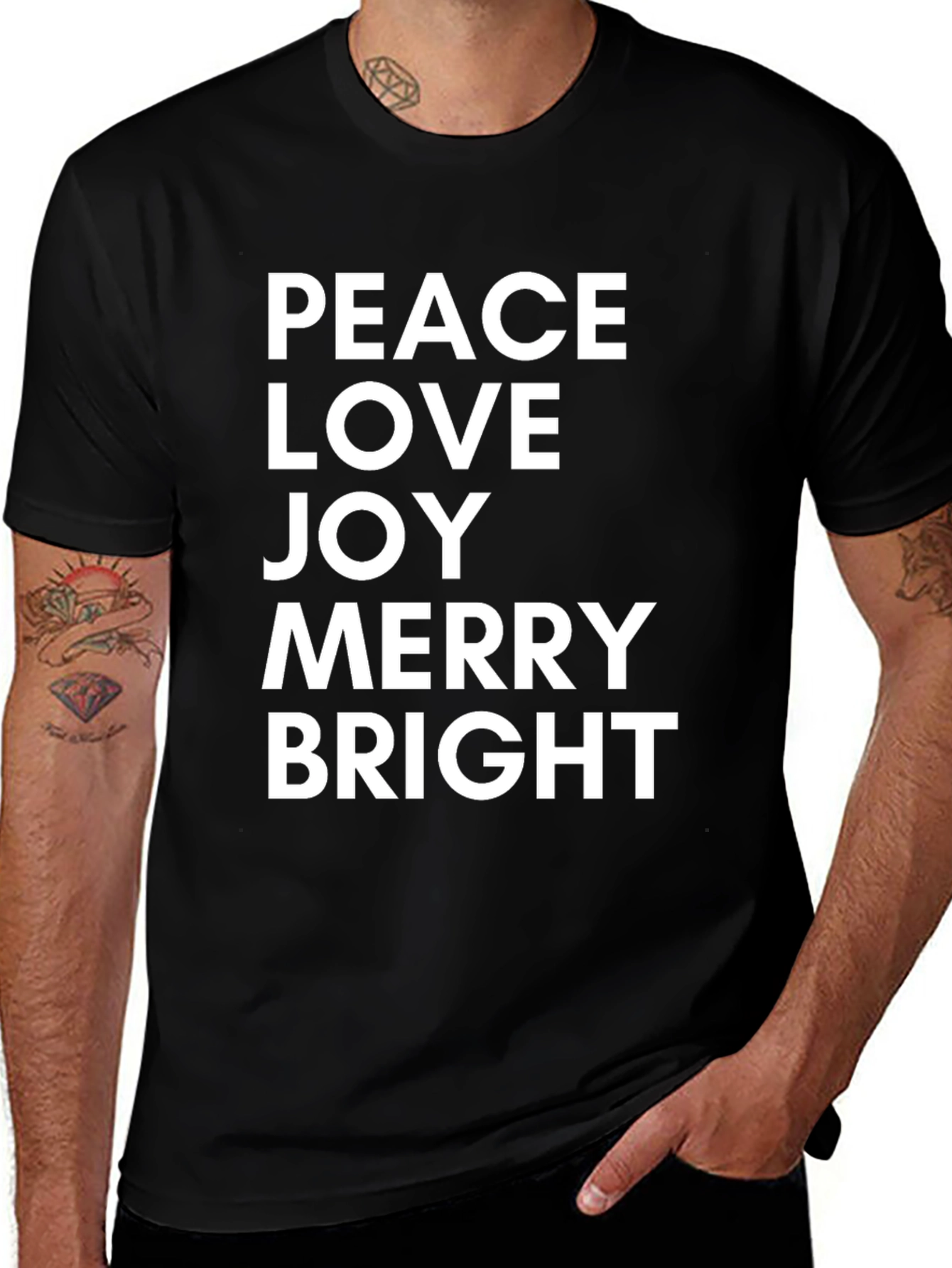 Peace Love Joy Merry Bright Black T-Shirt