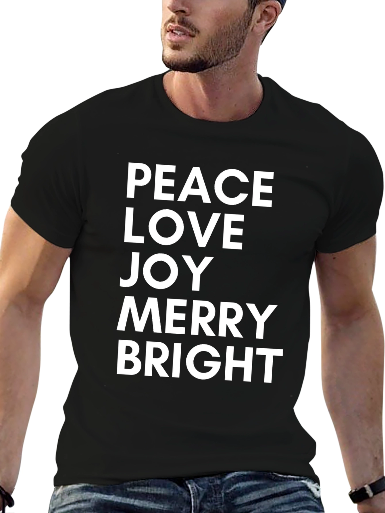 Peace Love Joy Merry Bright Black T-Shirt