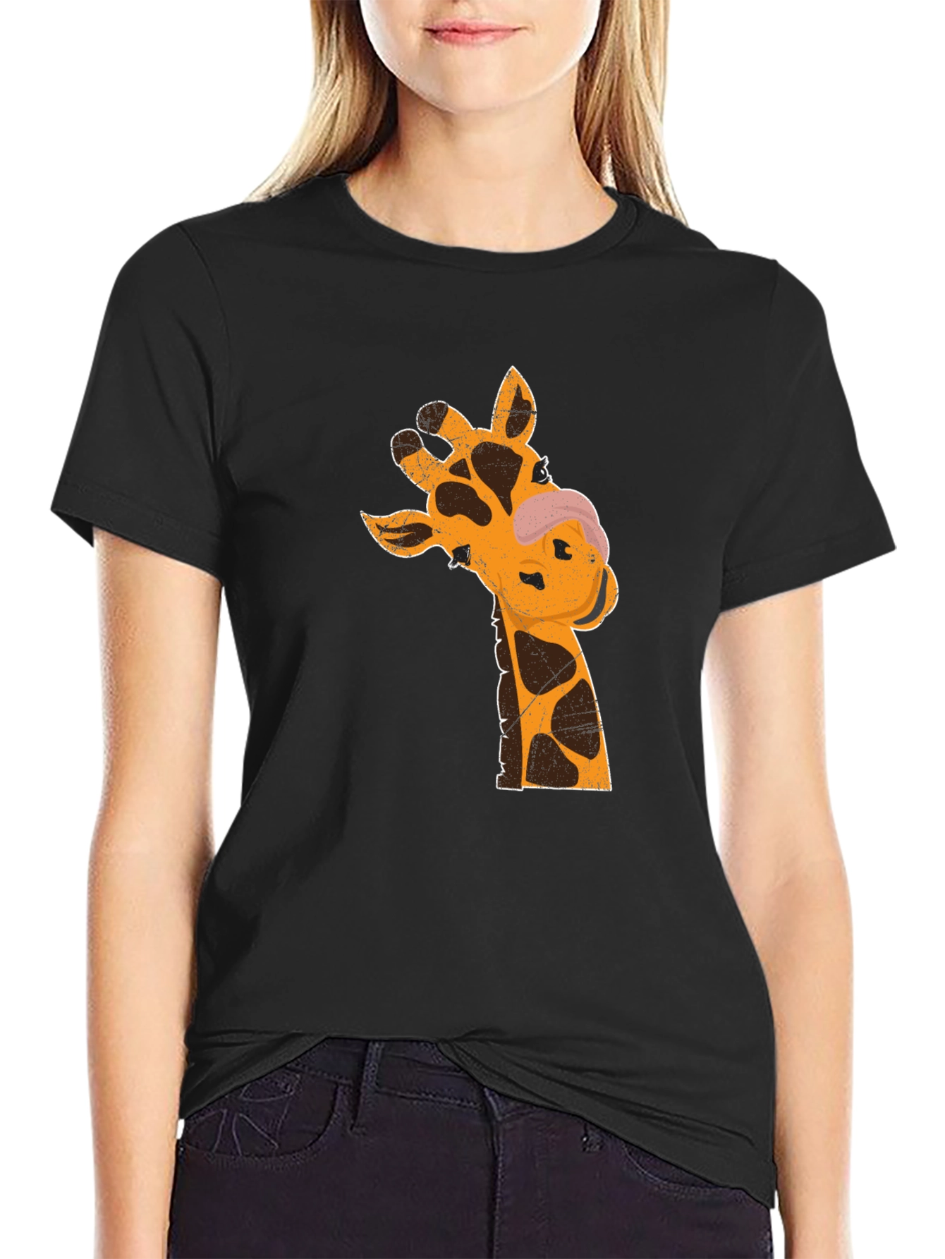Giraffe Graphic T-Shirt - Black Casual Tee