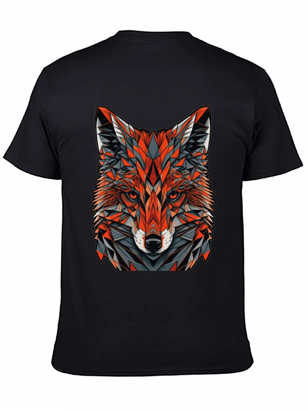 Geometric Fox Graphic Tee - Modern Mens Black T-Shirt