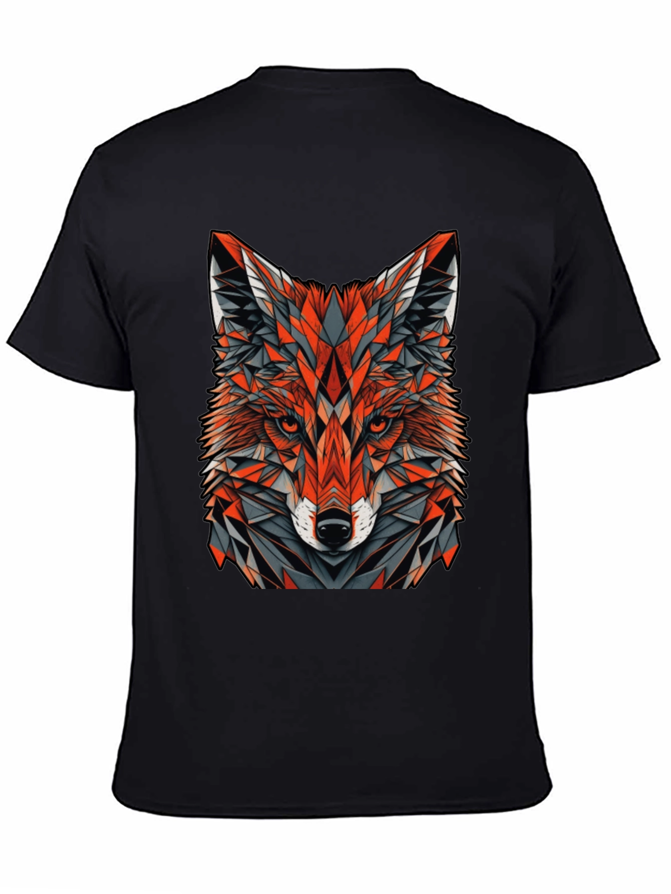 Geometric Fox Graphic Tee - Modern Mens Black T-Shirt