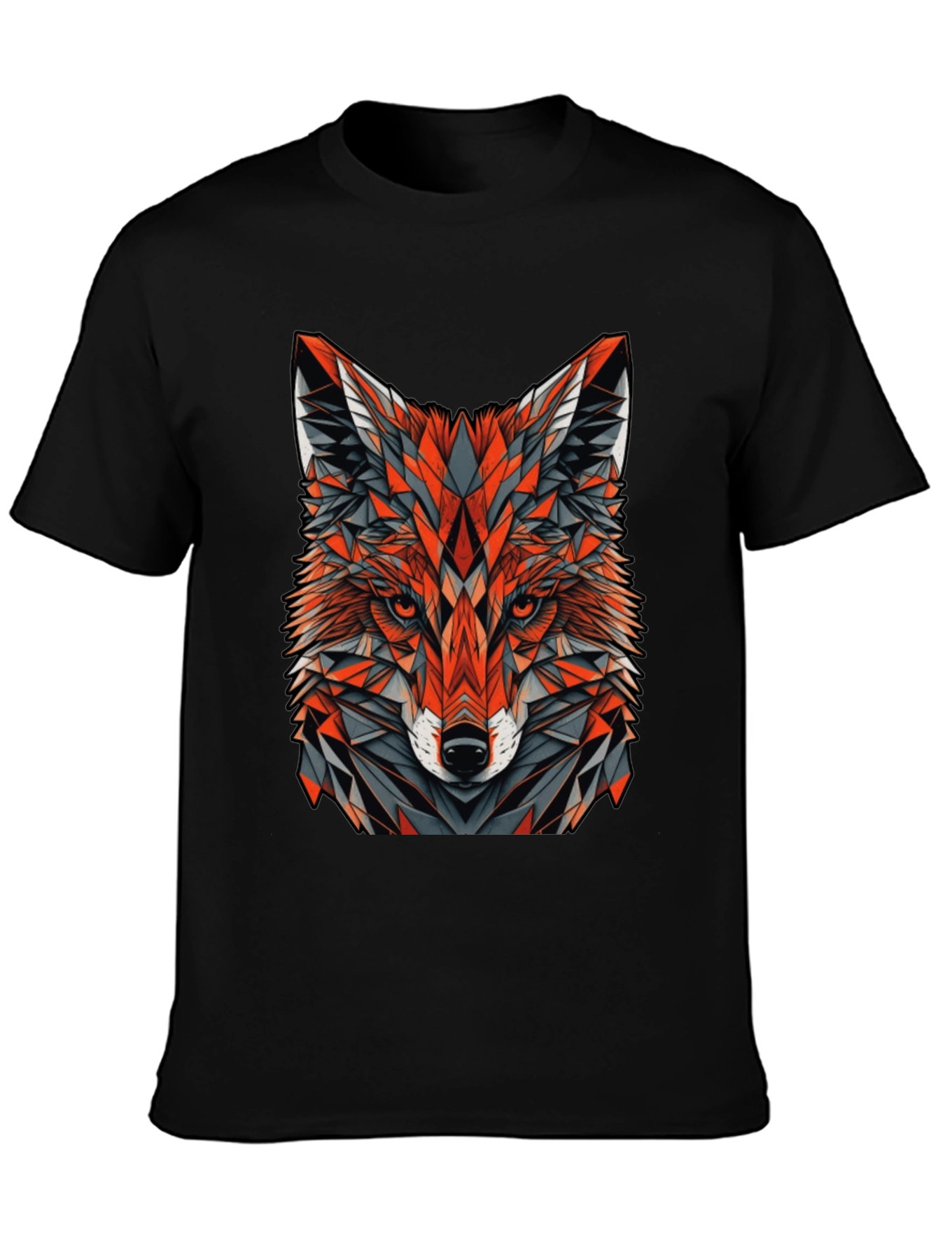 Geometric Fox Graphic Tee - Modern Mens Black T-Shirt