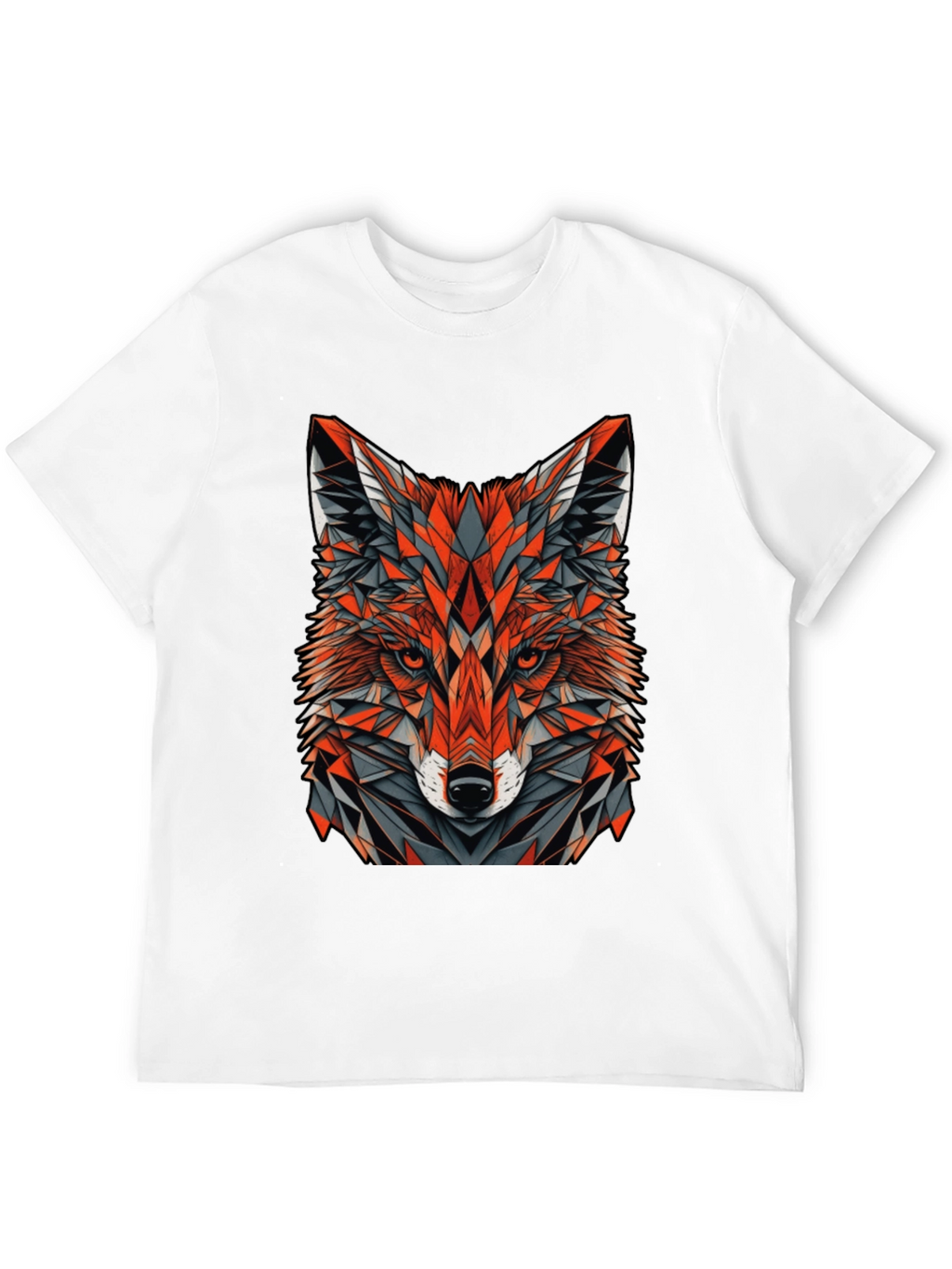 Geometric Fox Graphic Tee - Modern Mens Black T-Shirt