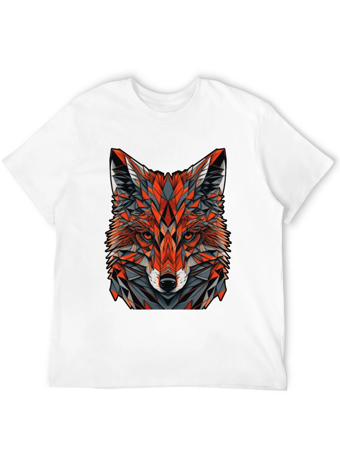 Geometric Fox Graphic Tee - Modern Mens Black T-Shirt