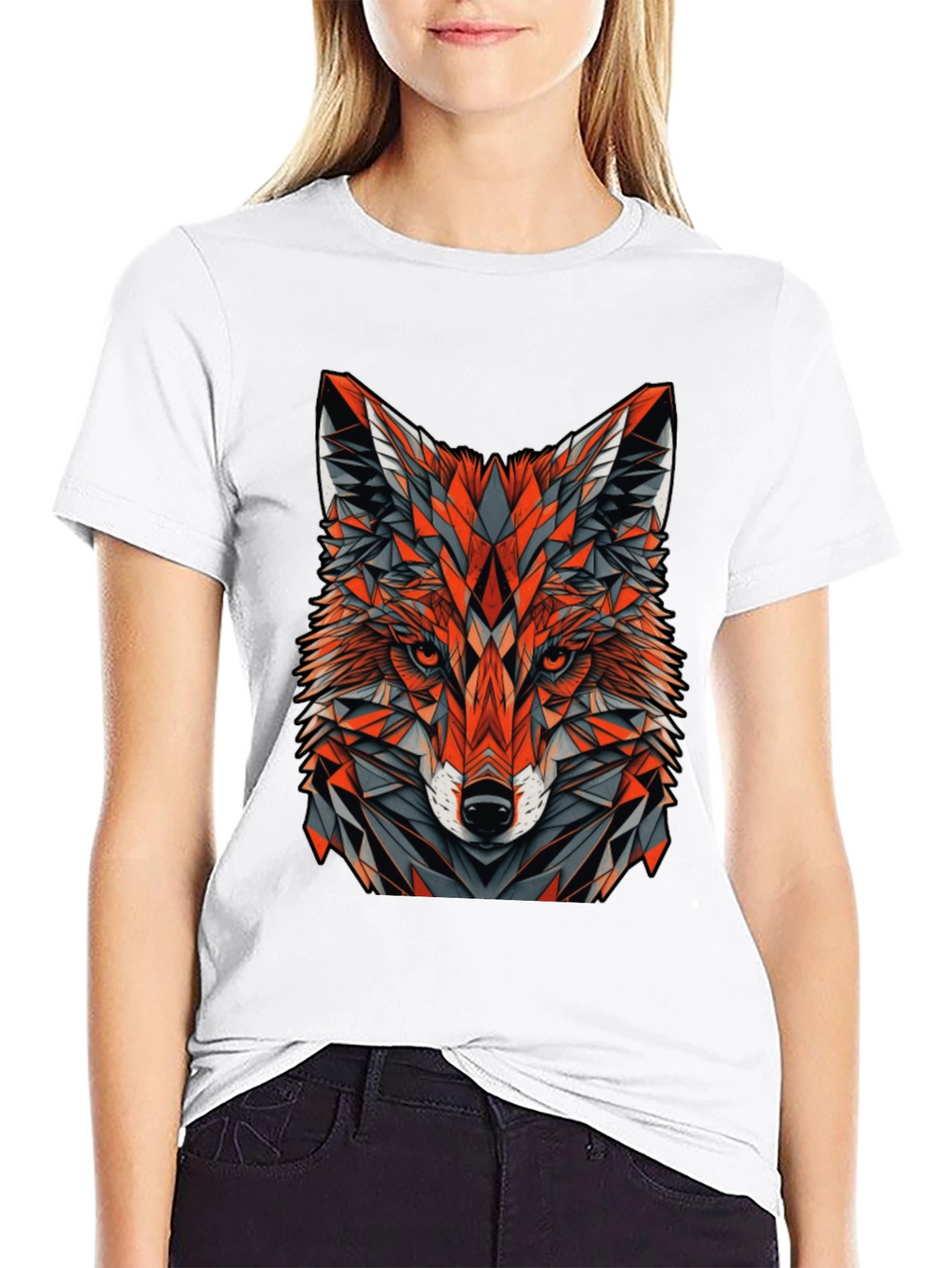 Geometric Fox Graphic Tee - Modern Mens Black T-Shirt