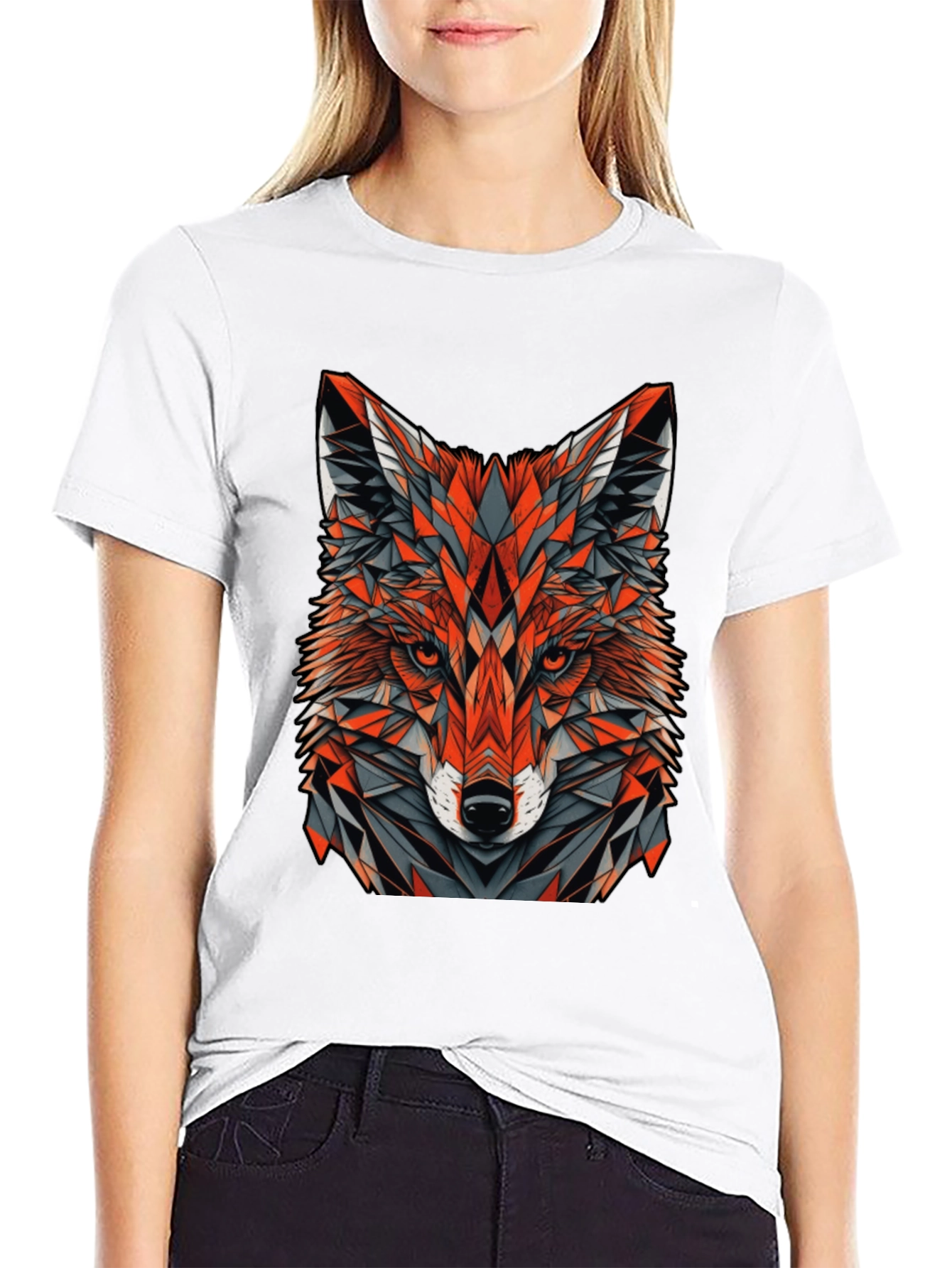 Geometric Fox Graphic Tee - Modern Mens Black T-Shirt