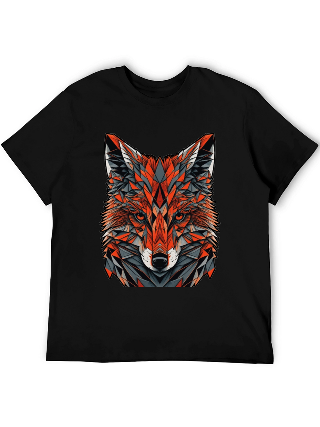 Geometric Fox Graphic Tee - Modern Mens Black T-Shirt
