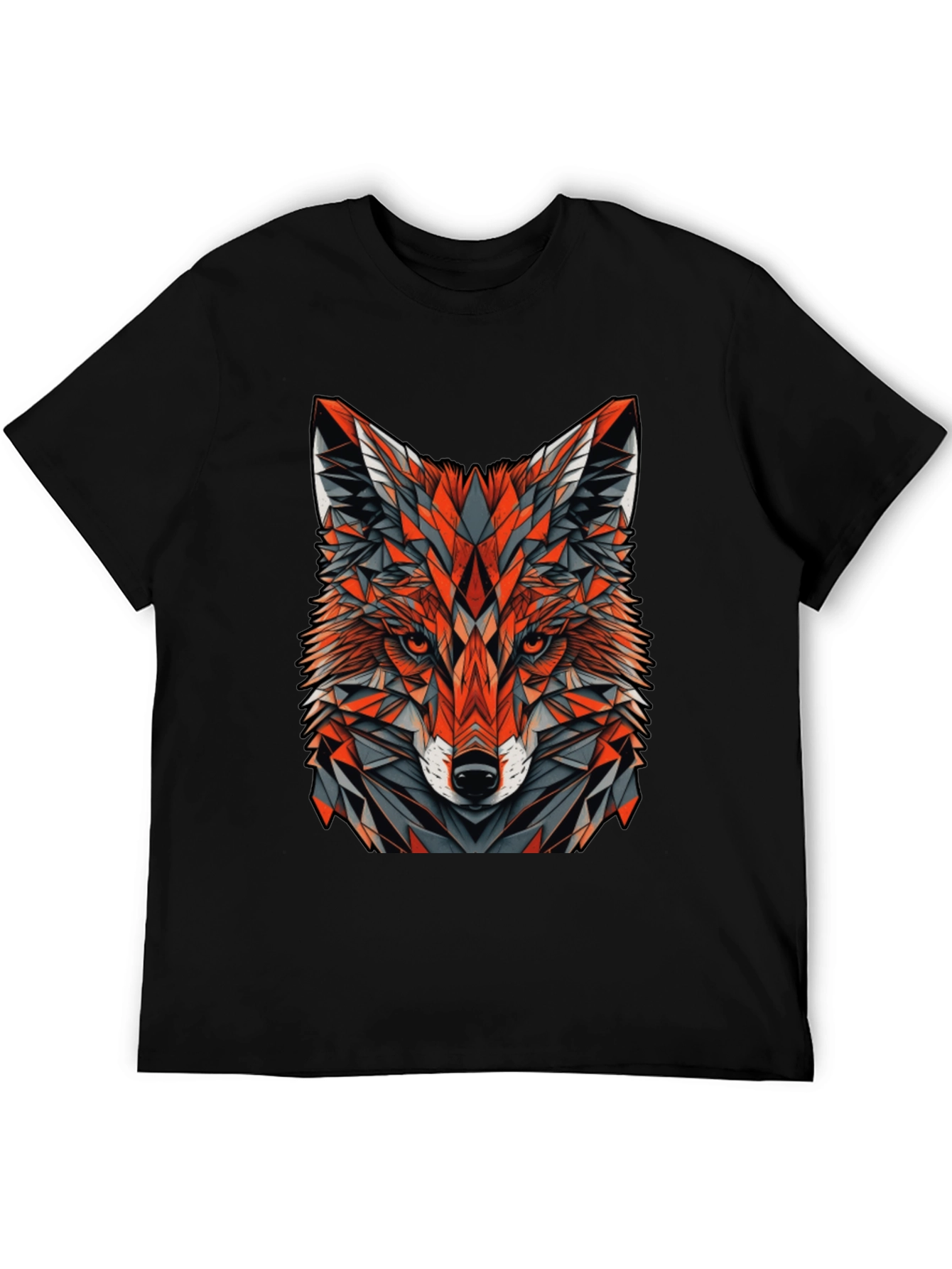 Geometric Fox Graphic Tee - Modern Mens Black T-Shirt