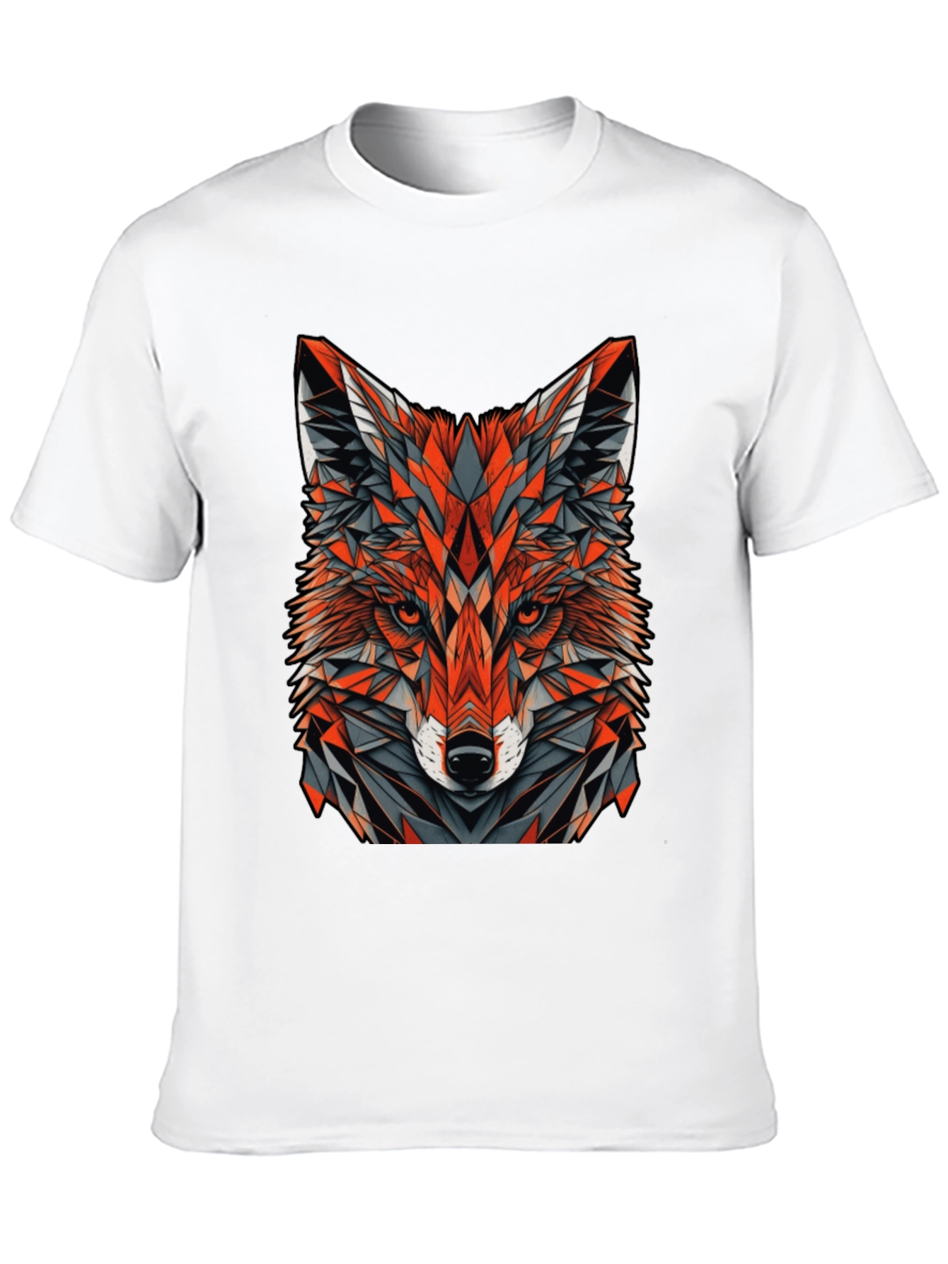 Geometric Fox Graphic Tee - Modern Mens Black T-Shirt
