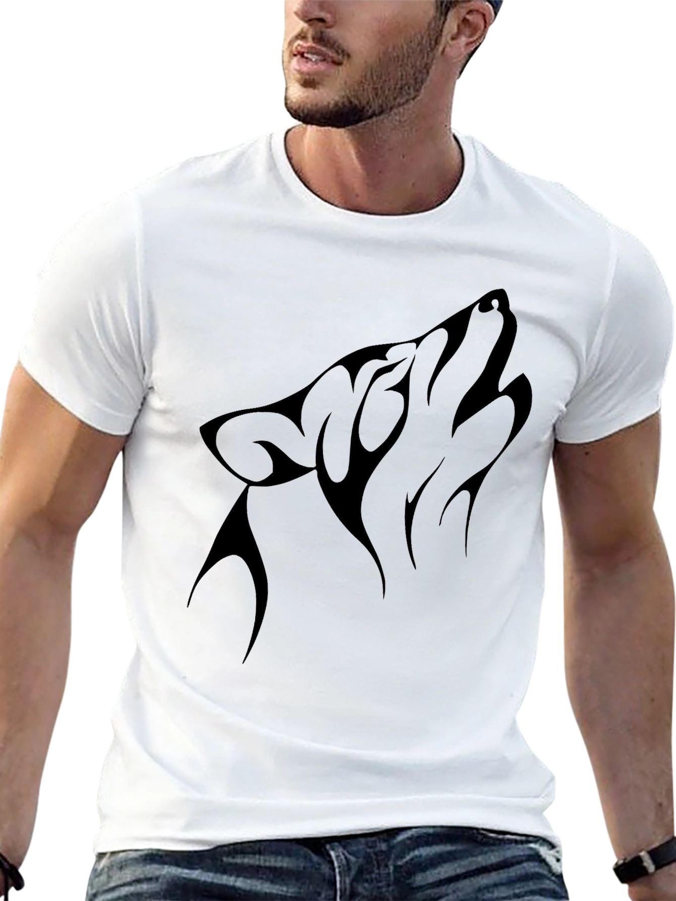 Black Wolf Howl Graphic Tee - Stylish Mens Short Sleeve Shirt