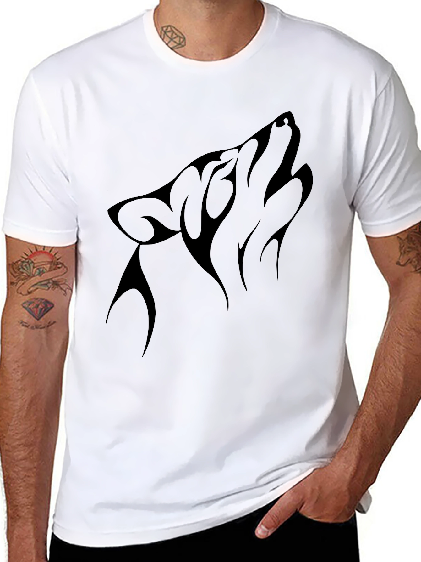 Black Wolf Howl Graphic Tee - Stylish Mens Short Sleeve Shirt
