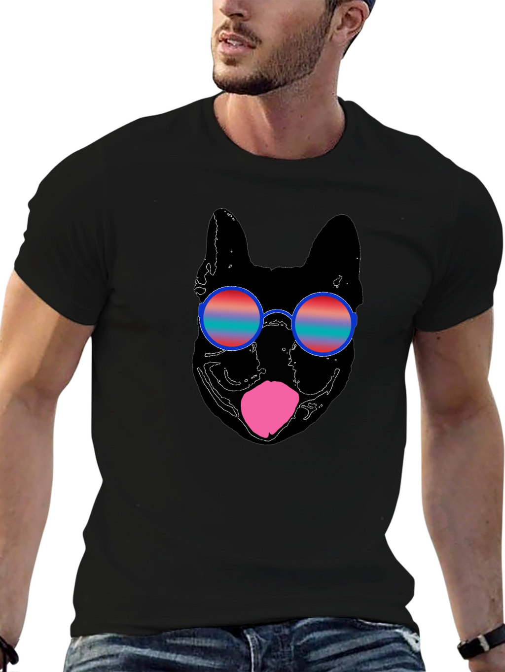 Cool Dog Sunglasses Graphic Tee - Black