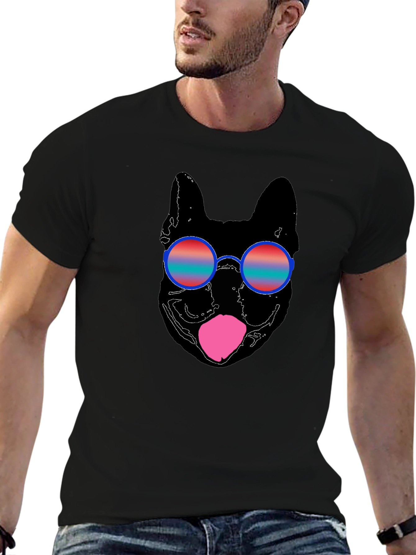 Cool Dog Sunglasses Graphic Tee - Black