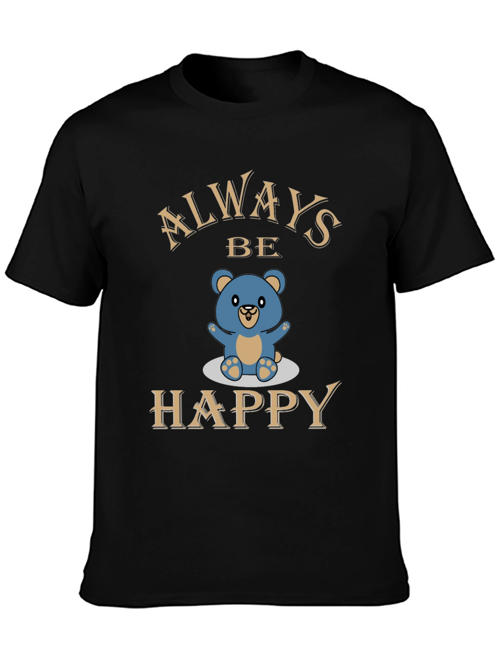 Always Be Happy Bear Graphic Tee - Black