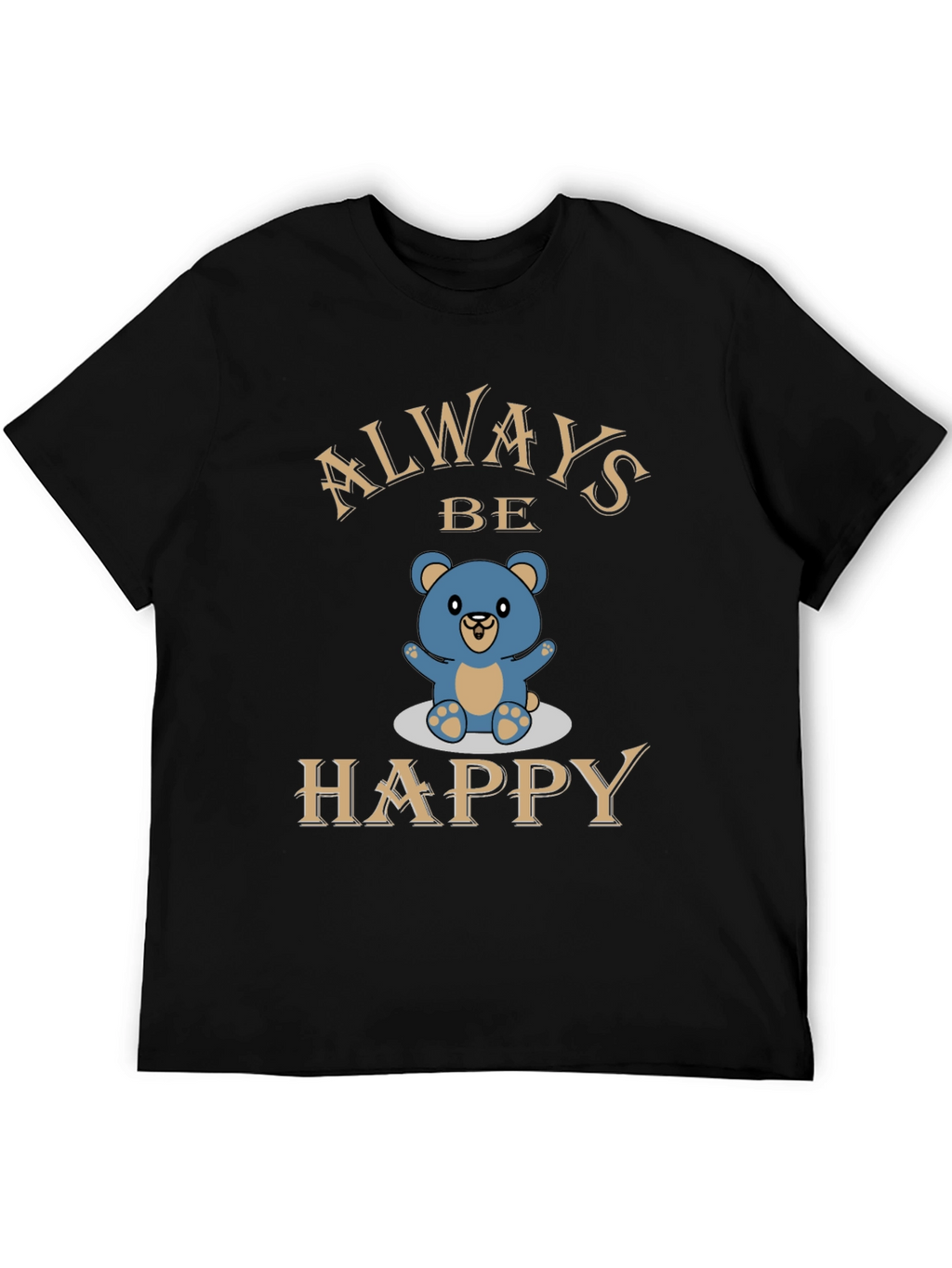 Always Be Happy Bear Graphic Tee - Black