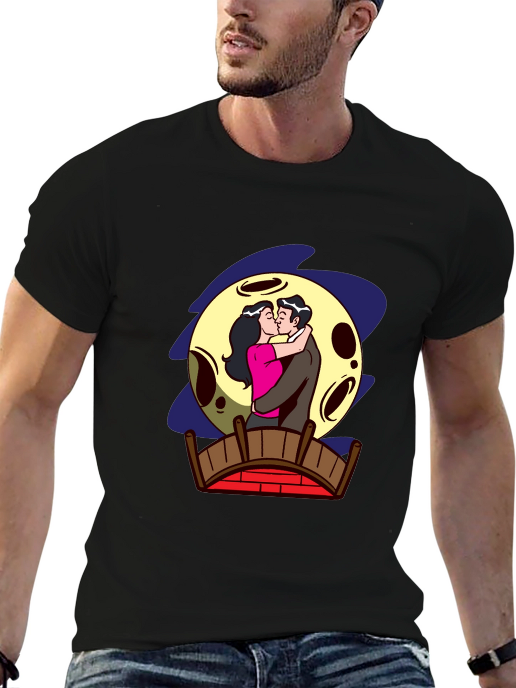 Romantic Moonlit Kiss Graphic Tee