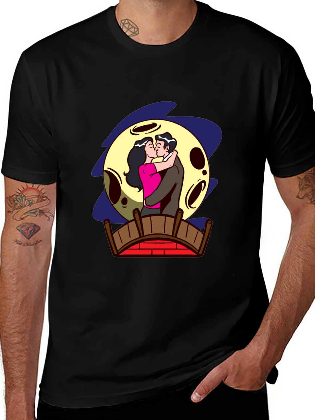 Romantic Moonlit Kiss Graphic Tee