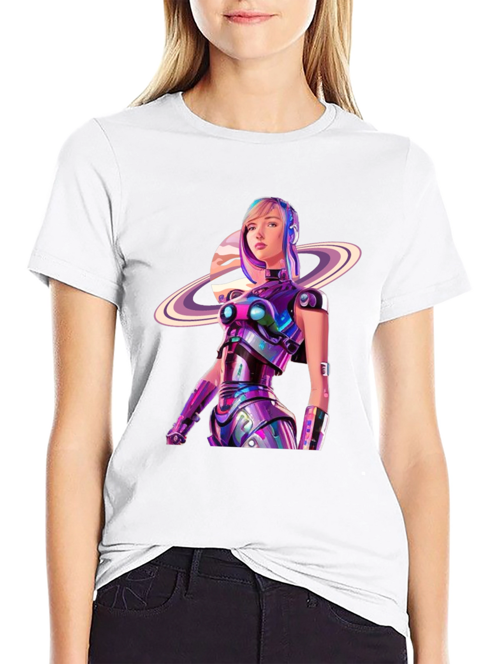 Futuristic Robot Girl Graphic T-Shirt