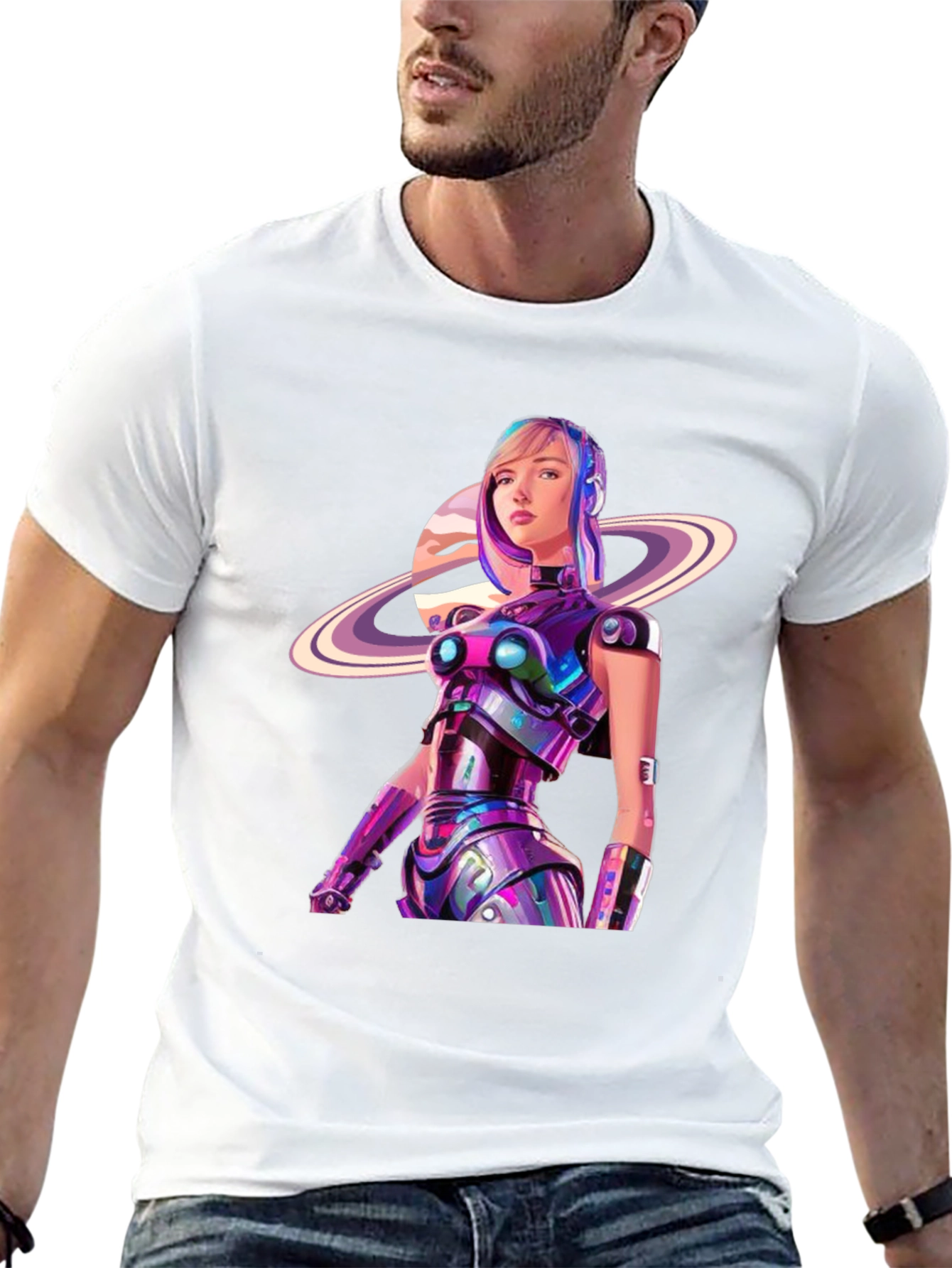 Futuristic Robot Girl Graphic T-Shirt
