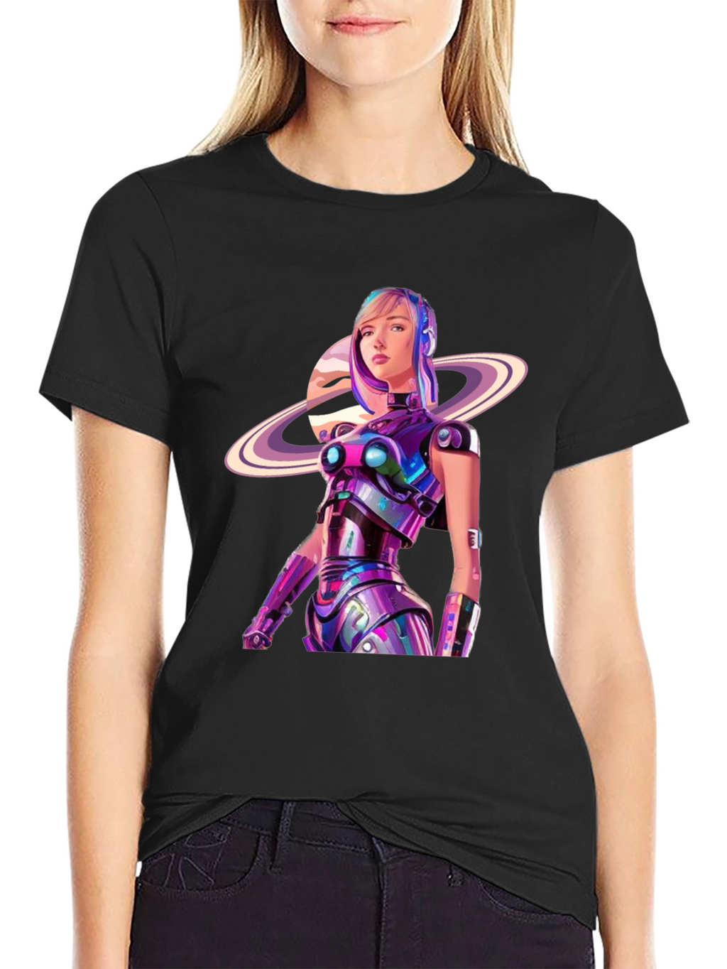 Futuristic Robot Girl Graphic T-Shirt