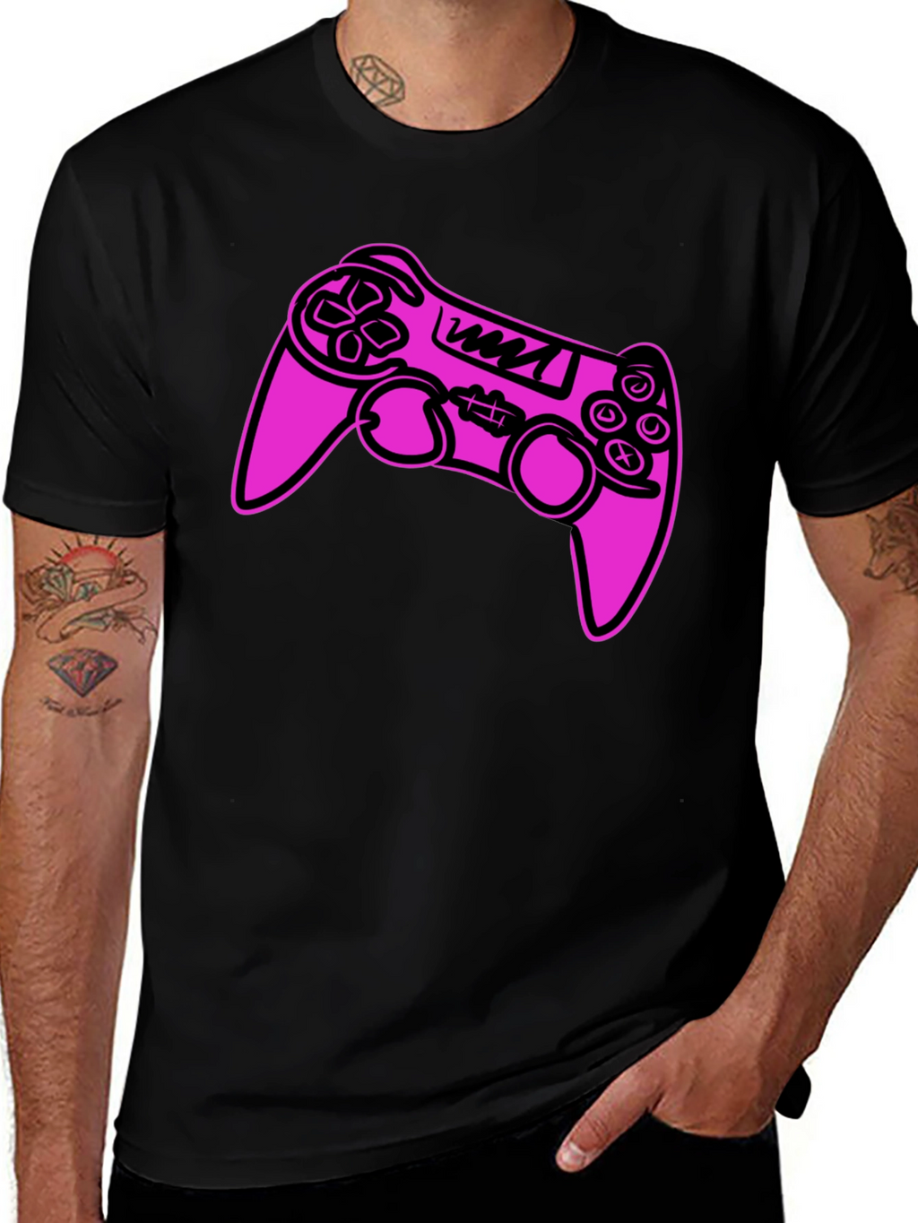 Gamer Controller Graphic Tee - Black Cotton