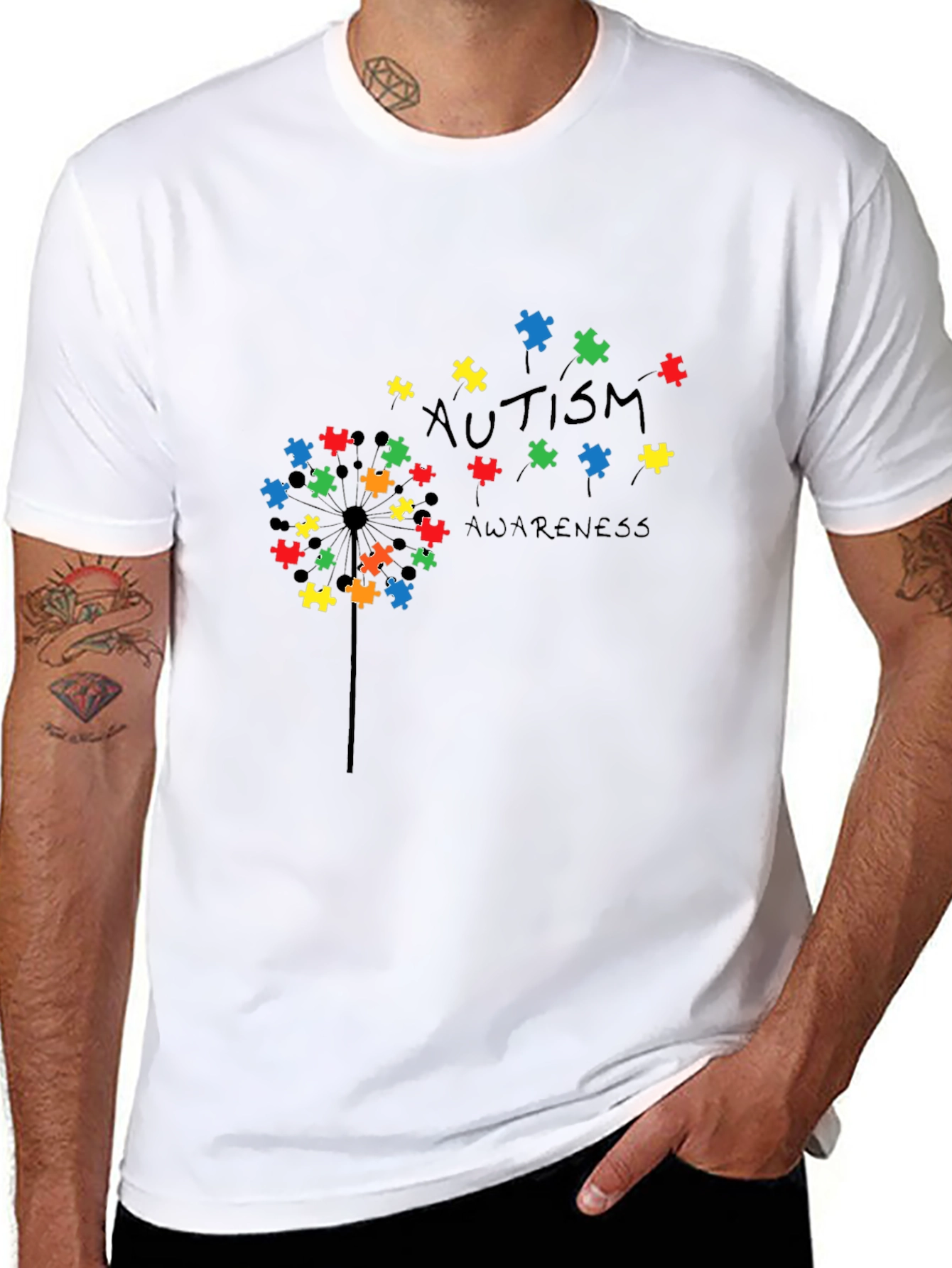 Autism Awareness Puzzle Piece Dandelion T-Shirt