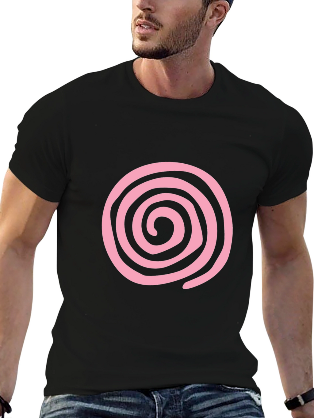 Pink Swirl Graphic Black T-Shirt
