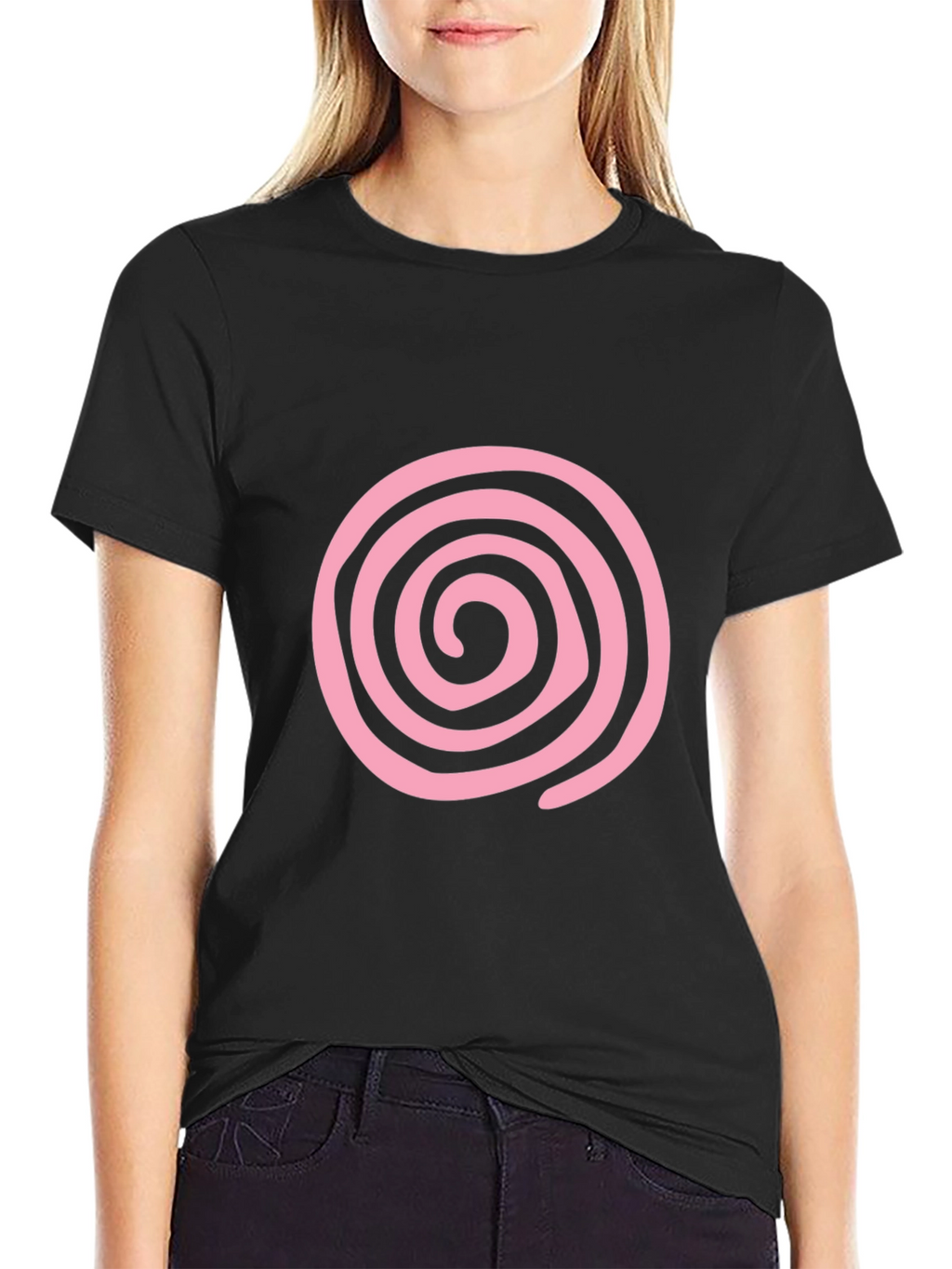 Pink Swirl Graphic Black T-Shirt