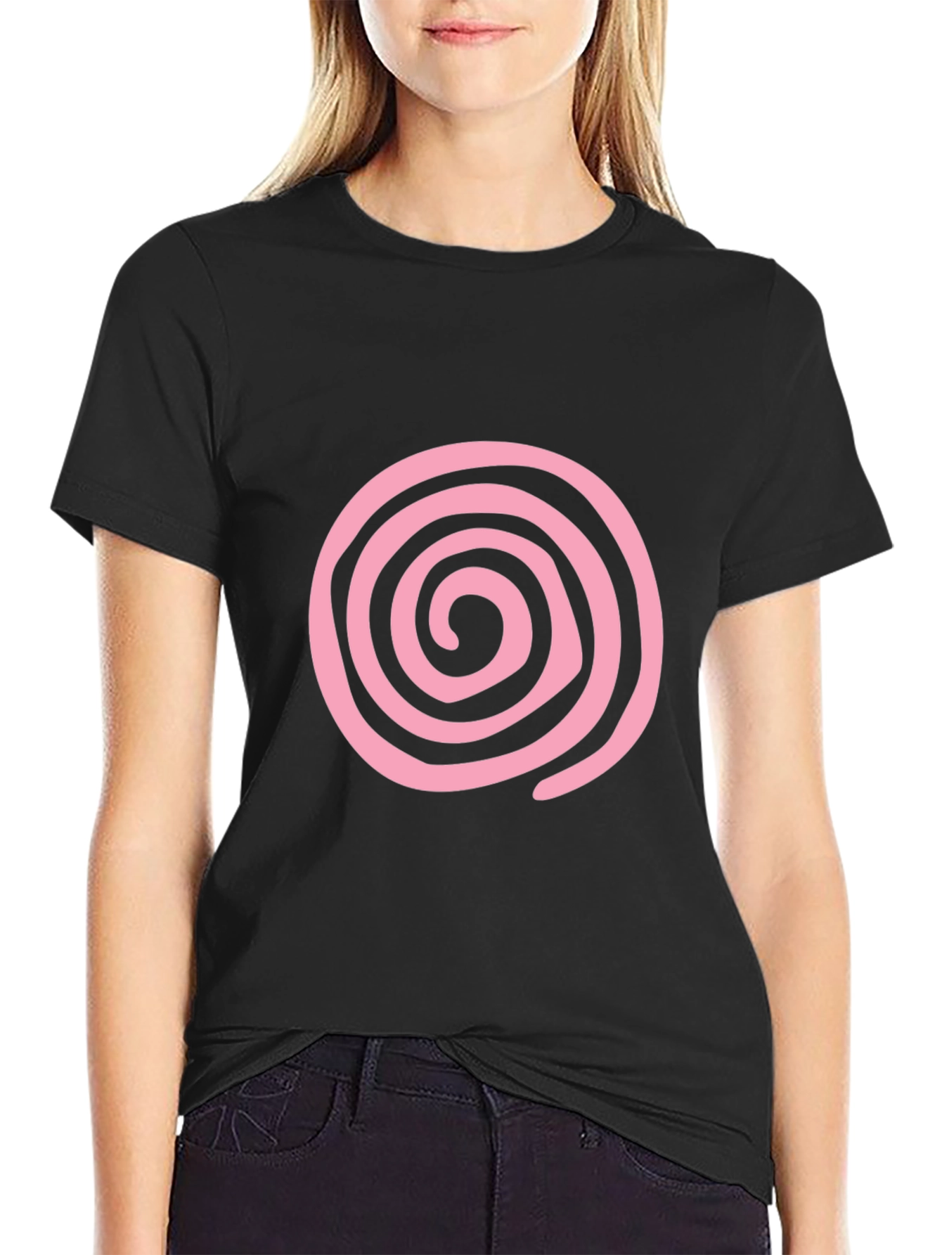 Pink Swirl Graphic Black T-Shirt