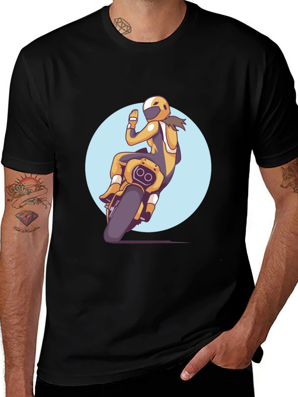 Motorcycle Rider Graphic Tee - Black Casual T-Shirt