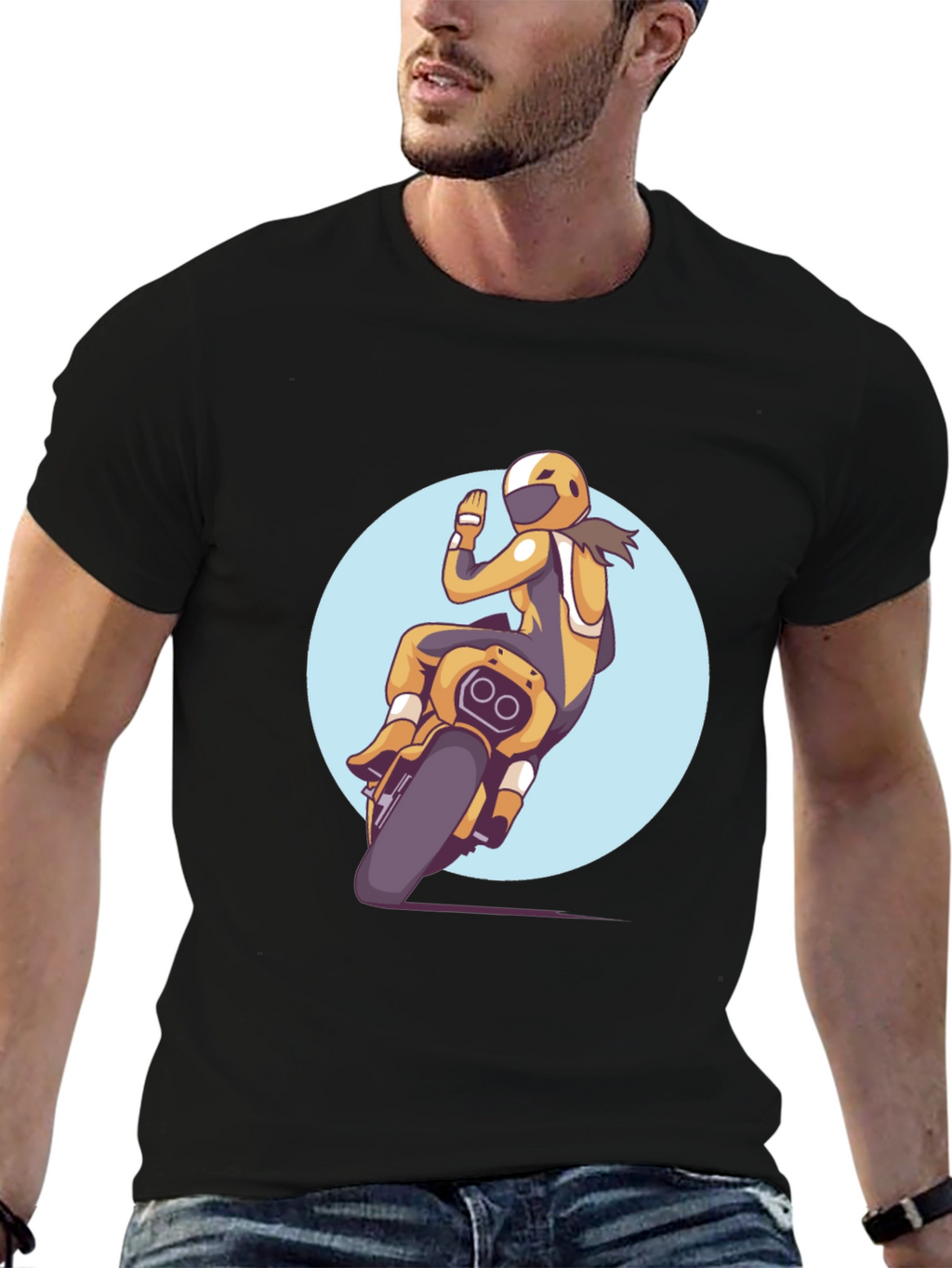 Motorcycle Rider Graphic Tee - Black Casual T-Shirt