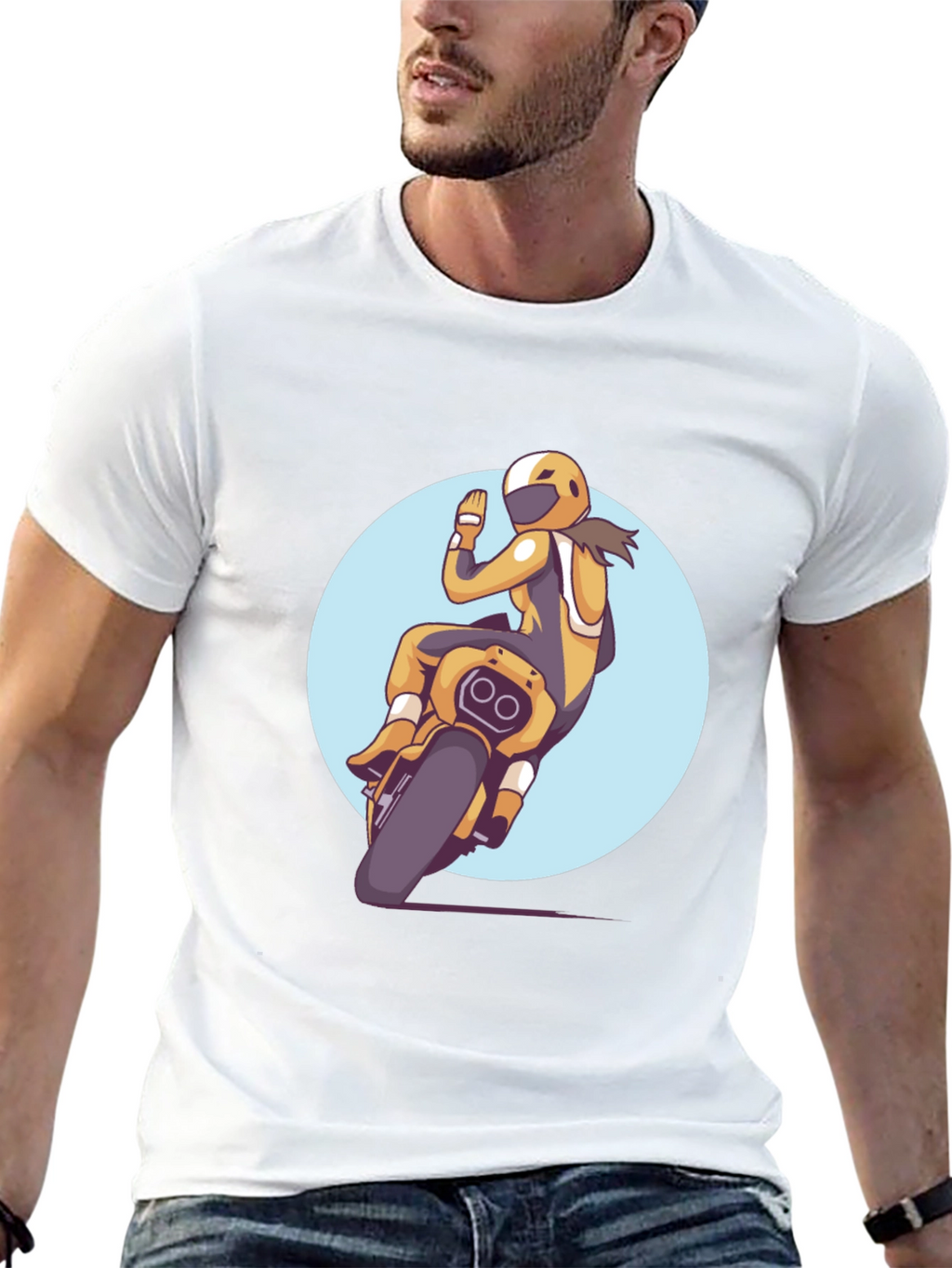 Motorcycle Rider Graphic Tee - Black Casual T-Shirt