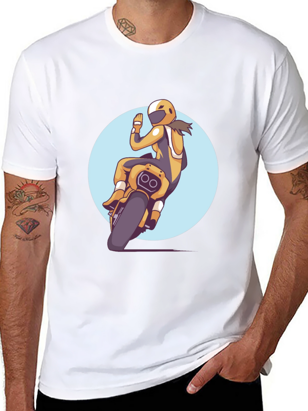 Motorcycle Rider Graphic Tee - Black Casual T-Shirt