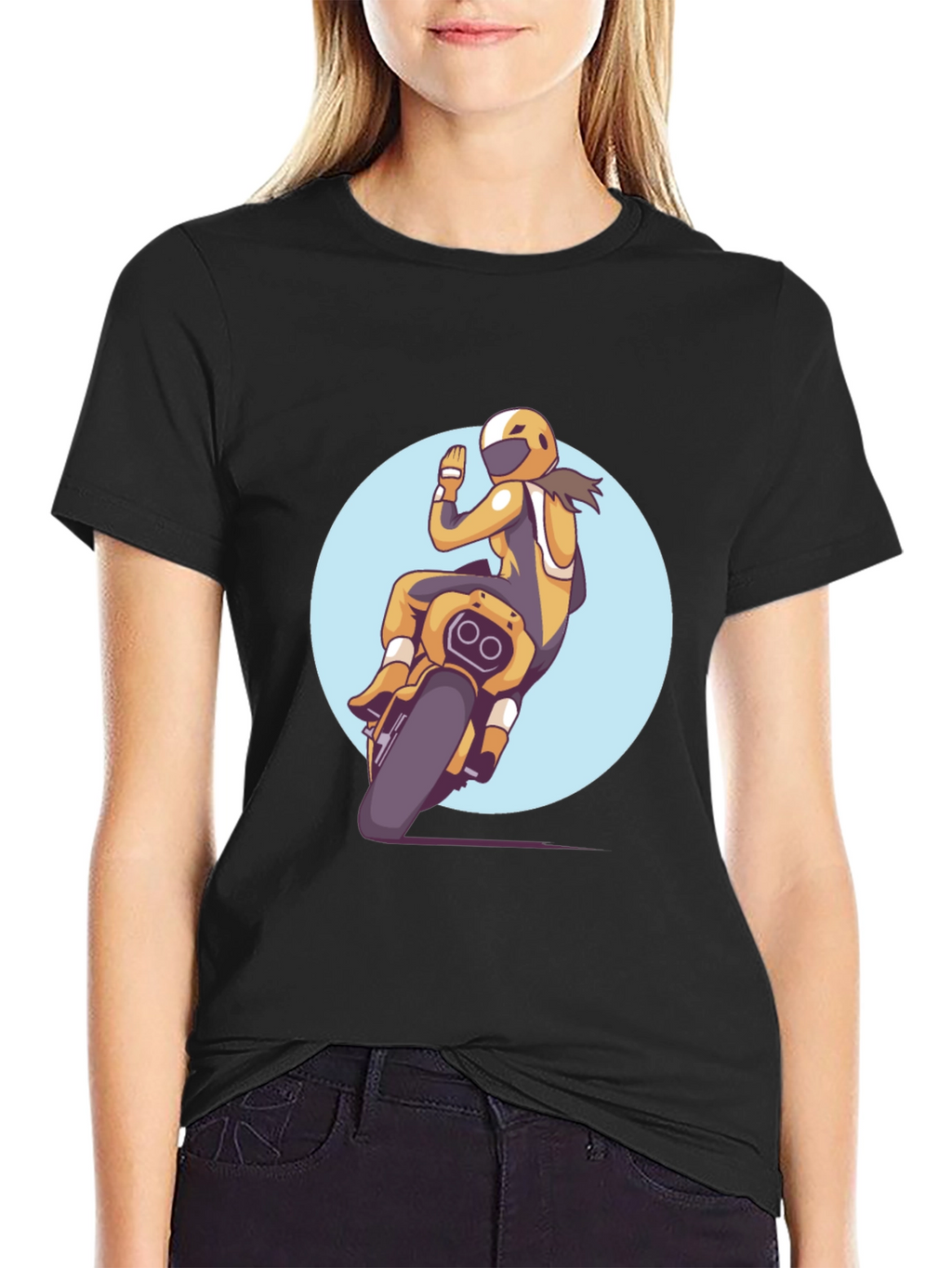 Motorcycle Rider Graphic Tee - Black Casual T-Shirt