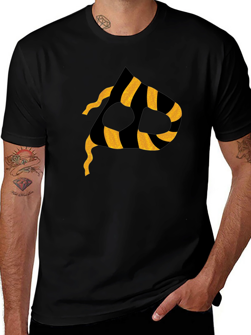 Striped P Graphic Black T-Shirt