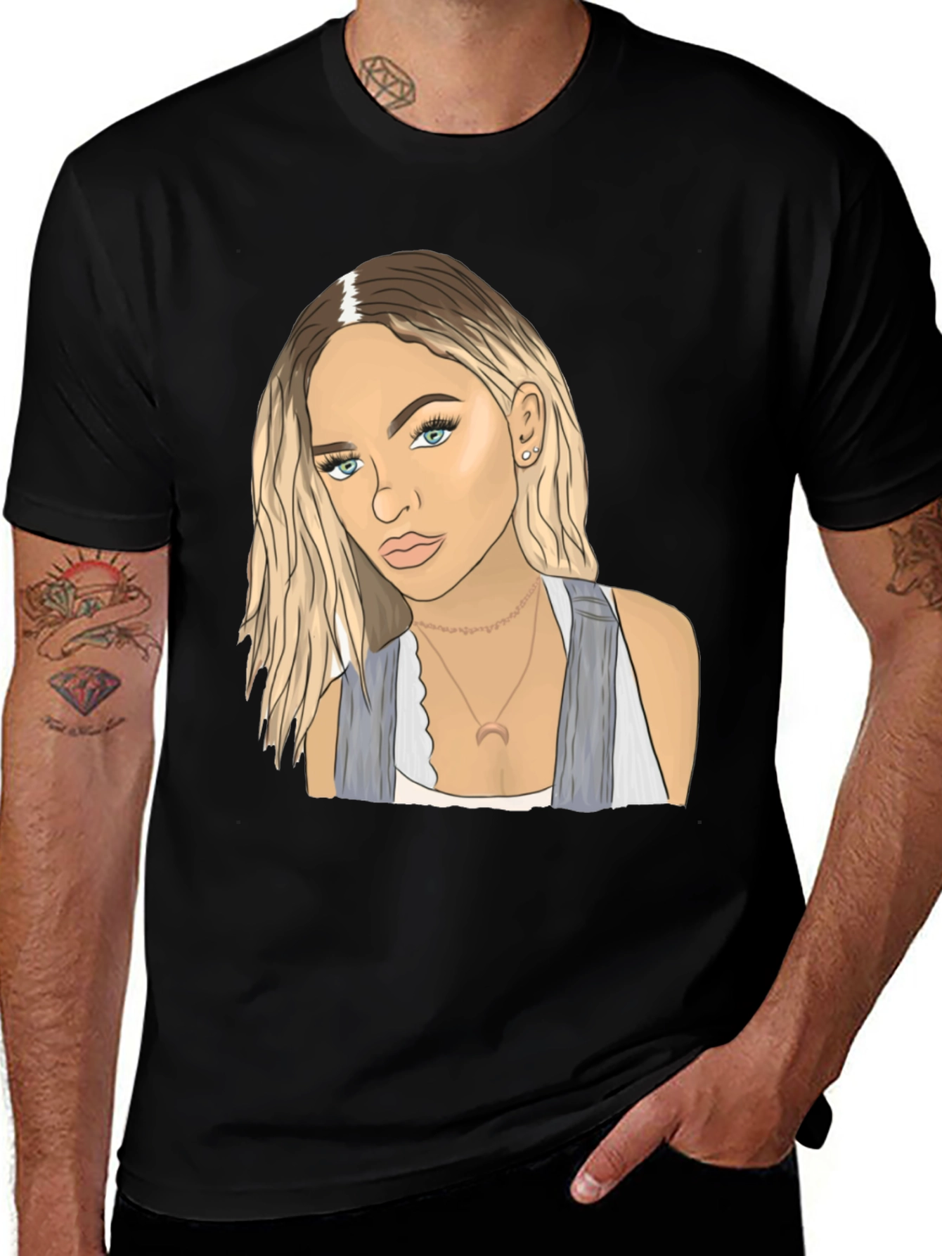 Black Tee with Blonde Woman Graphic