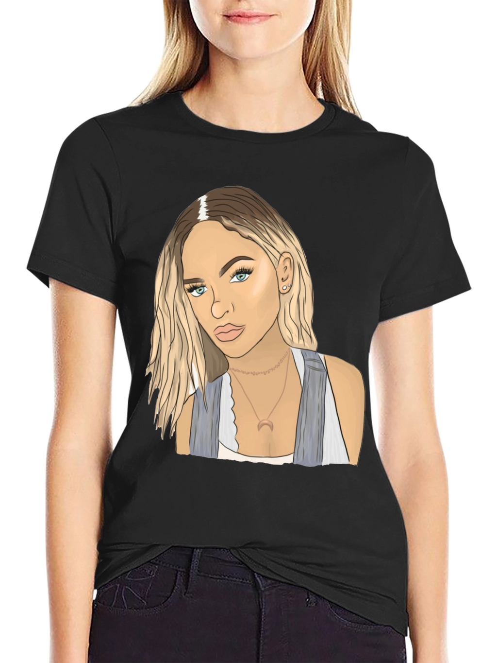 Black Tee with Blonde Woman Graphic