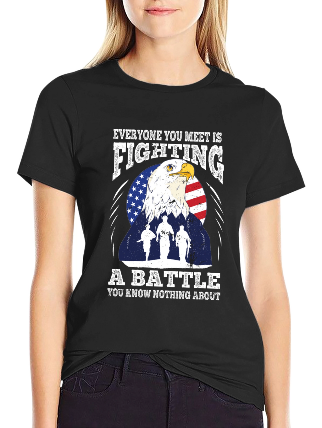 Patriotic Eagle and Soldiers Graphic T-Shirt - A Battle