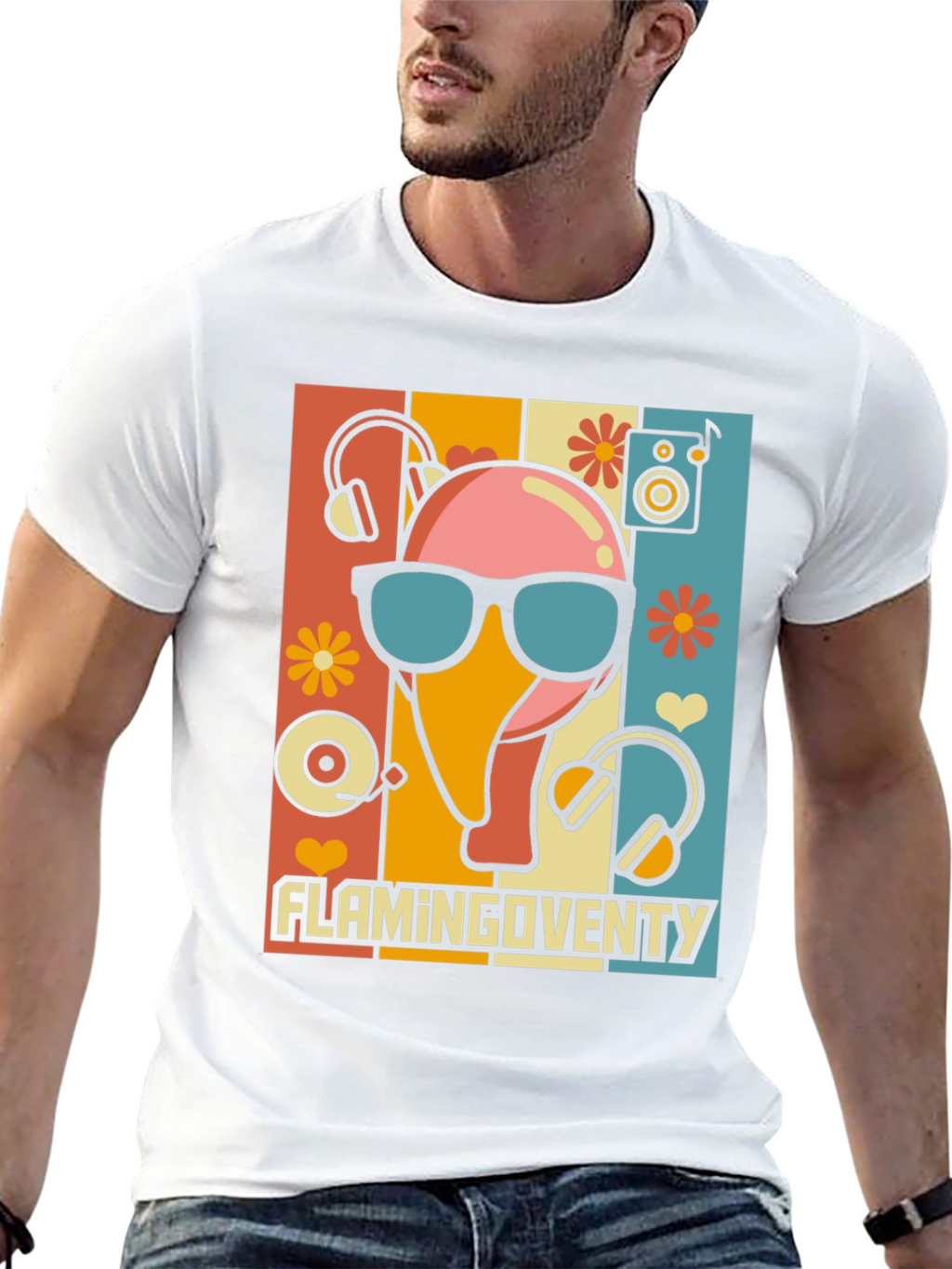 Retro Flamingo Music Lover T-Shirt