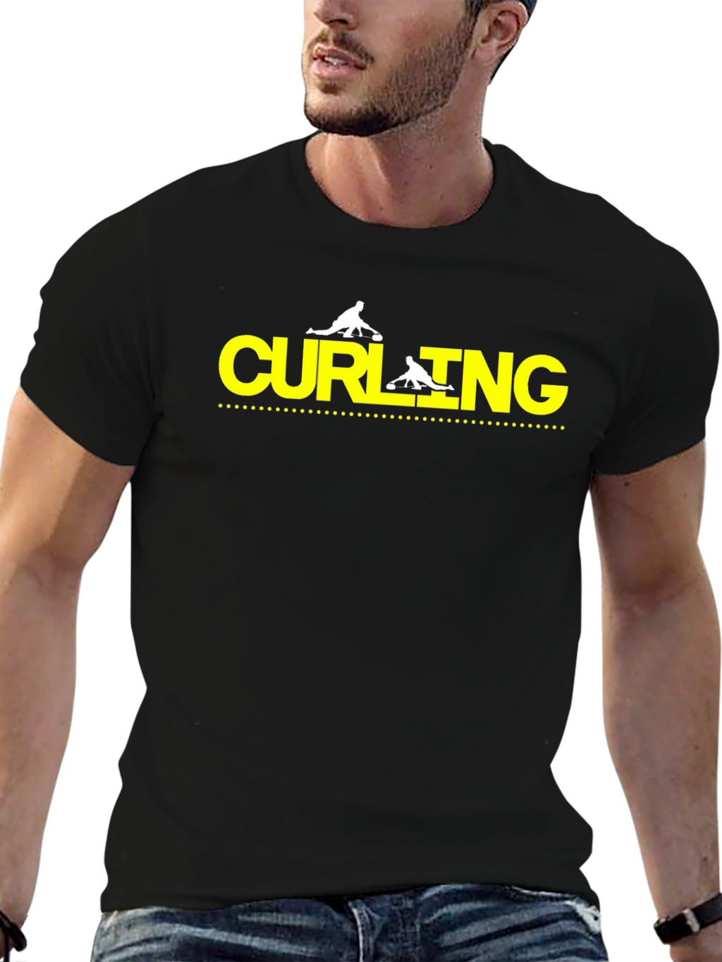 Curling Sport Black Graphic Tee