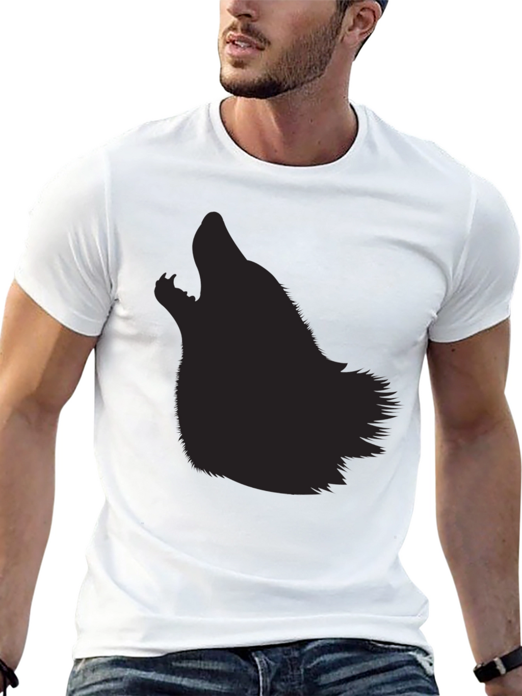 Mens Black Wolf Silhouette Graphic Tee