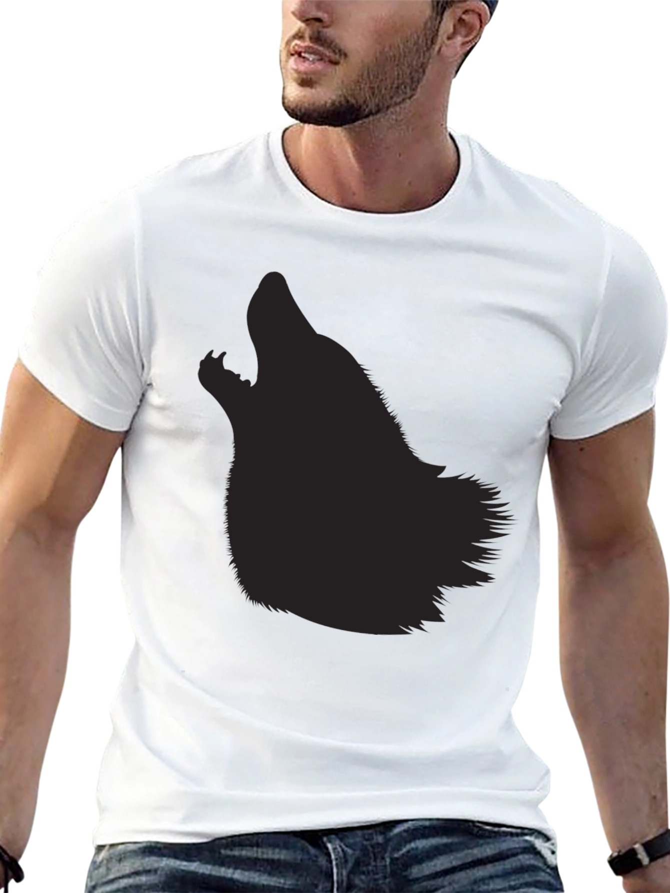 Mens Black Wolf Silhouette Graphic Tee