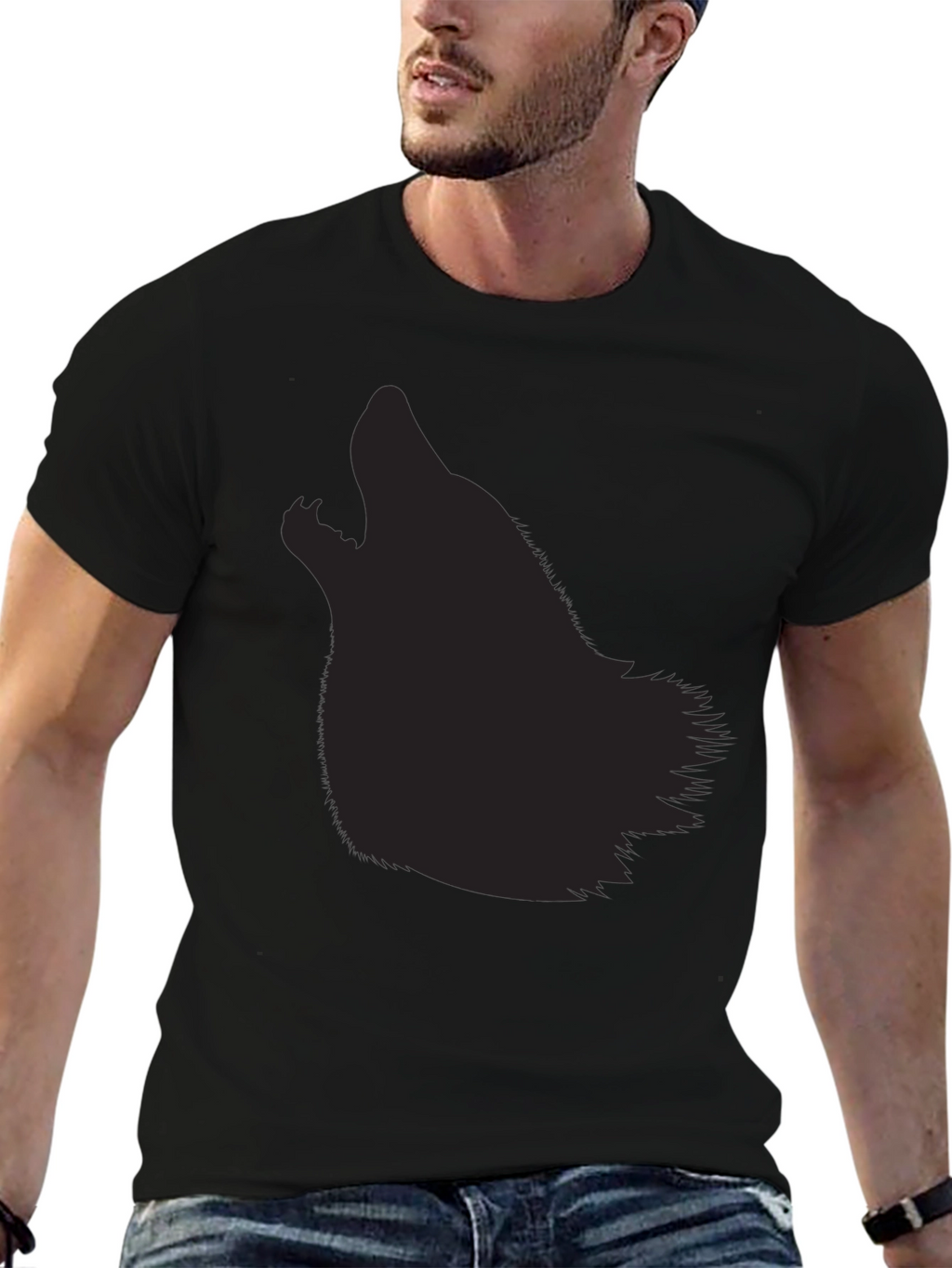 Mens Black Wolf Silhouette Graphic Tee