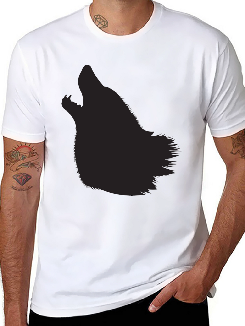 Mens Black Wolf Silhouette Graphic Tee