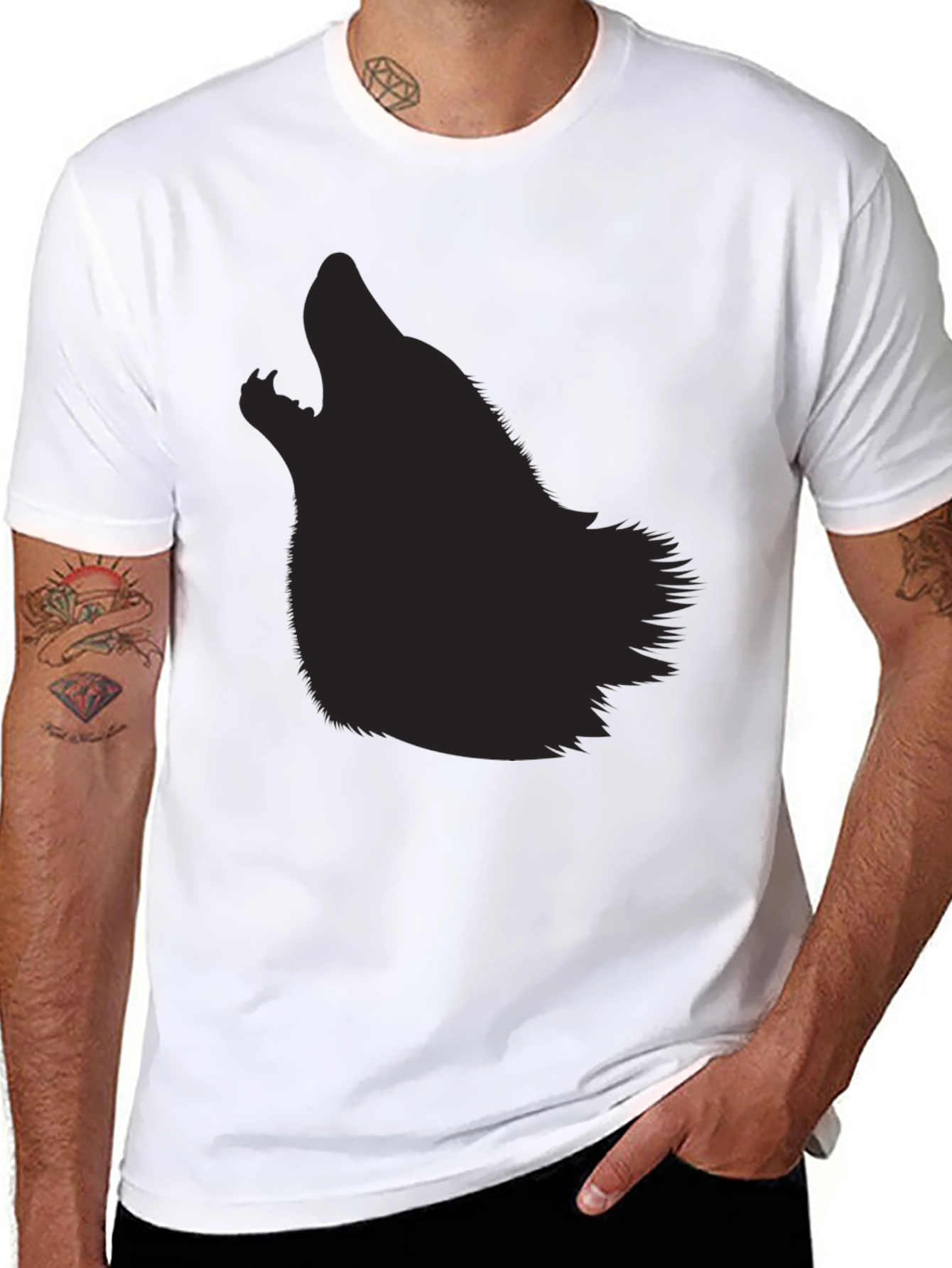 Mens Black Wolf Silhouette Graphic Tee
