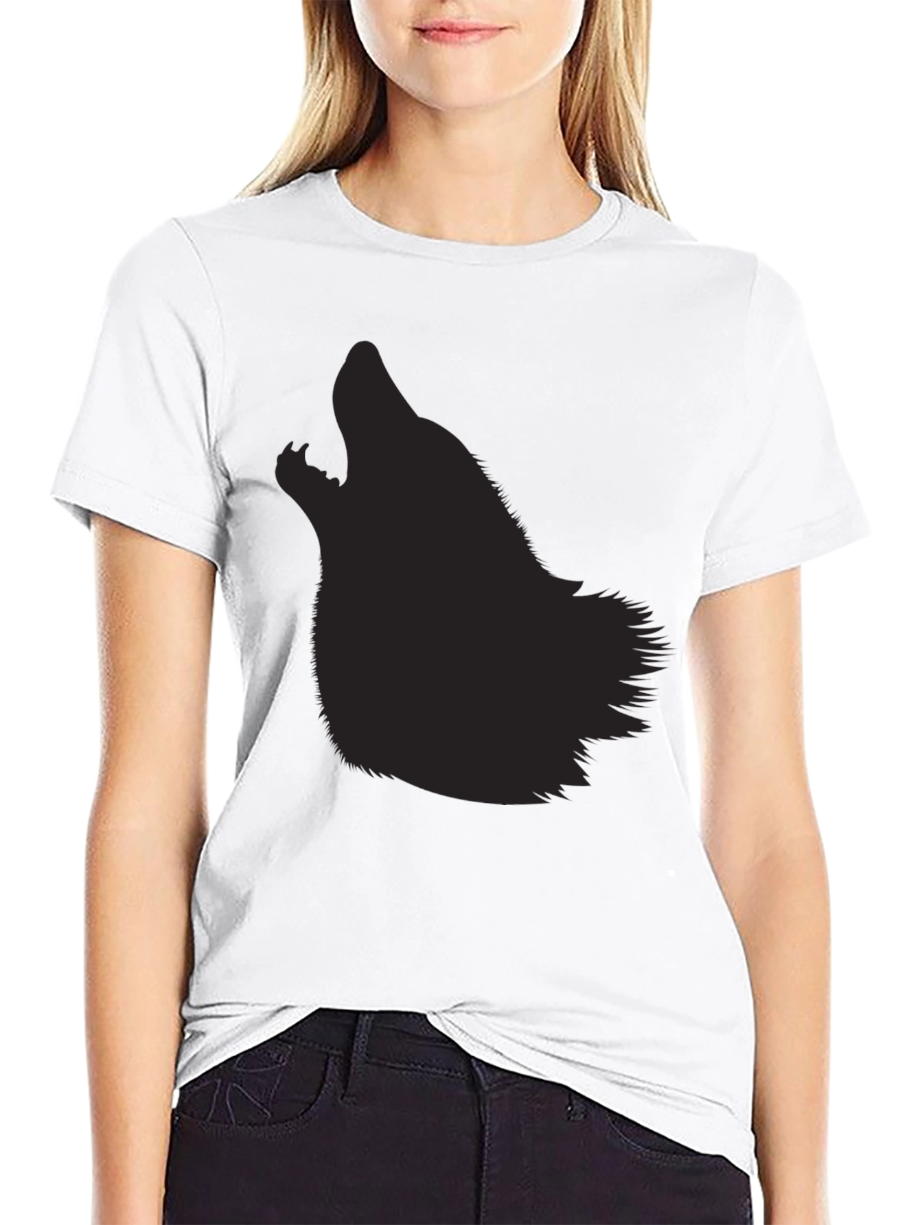 Mens Black Wolf Silhouette Graphic Tee