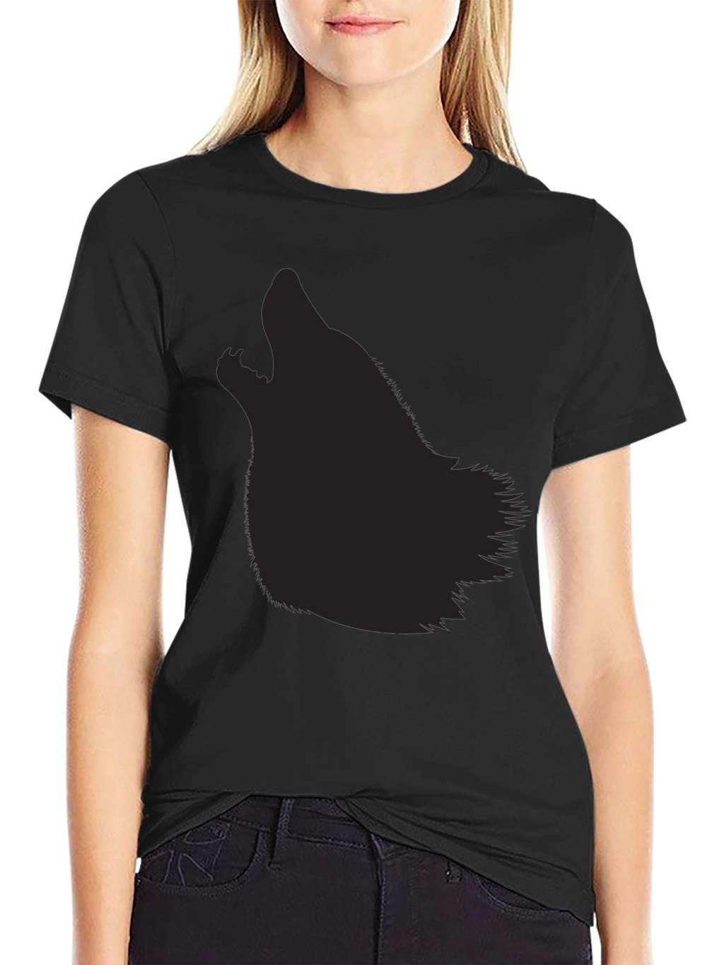 Mens Black Wolf Silhouette Graphic Tee